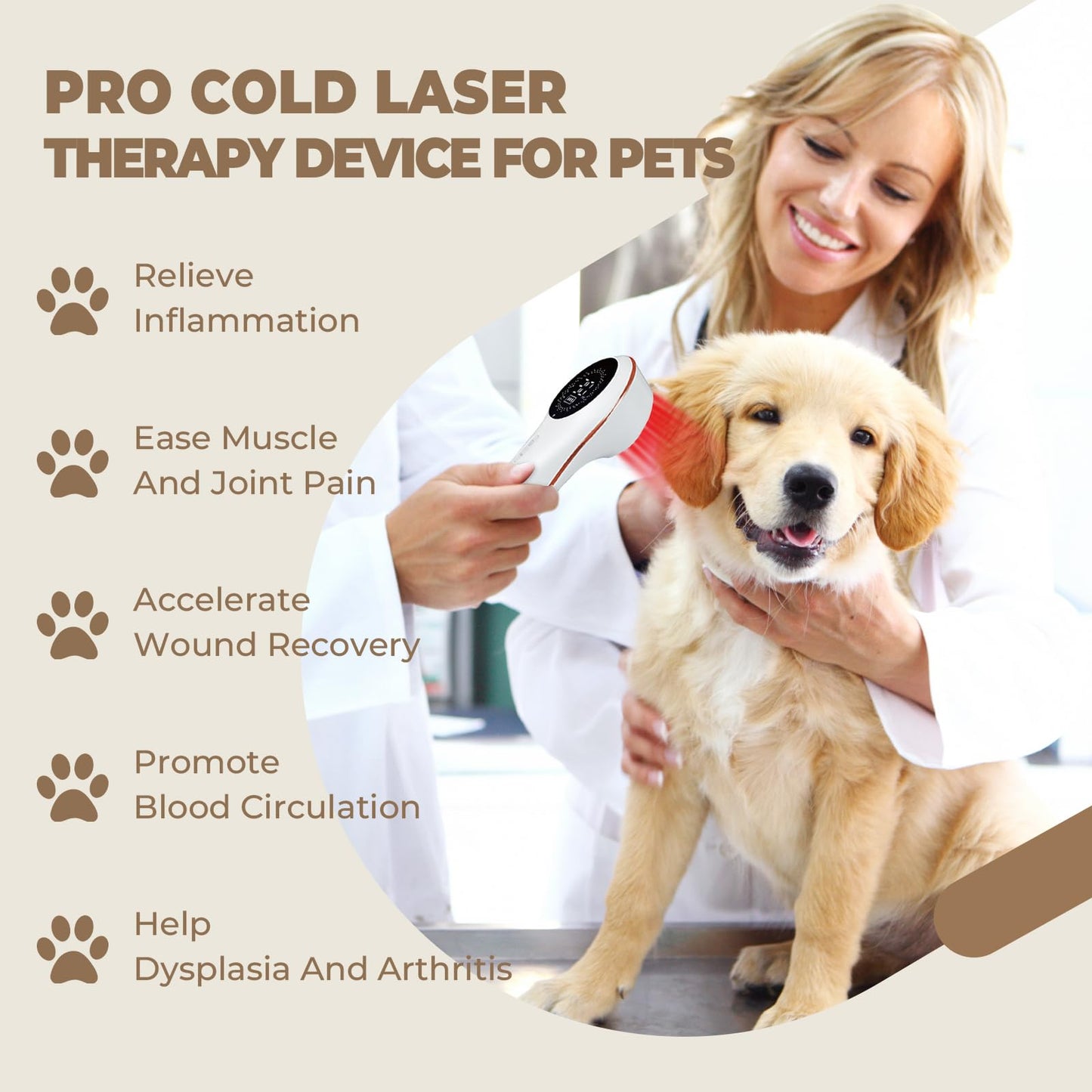 Handheld Home Cold Laser Therapy Device for Dogs and Pets, Vet Infrared Red Light Treament Machine with 808nm & 650n, LLLT Physiotherapy Equipment Portable, Animals Teddy Chihuahua Puppy Cat Horse - Medaid International