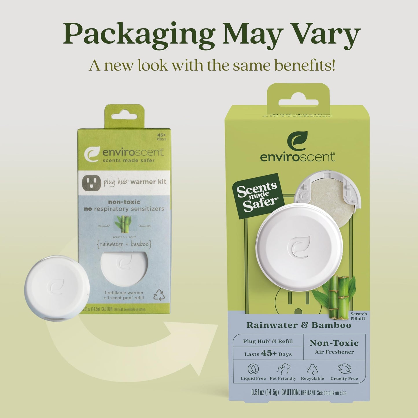 Enviroscent Non Toxic Air Freshener Plug-in Home Fragrance Last 45+ Days | Kit includes 1 Refillable Plug In Warmer & 1 Scent Refill (Rainwater & Bamboo) - Medaid International