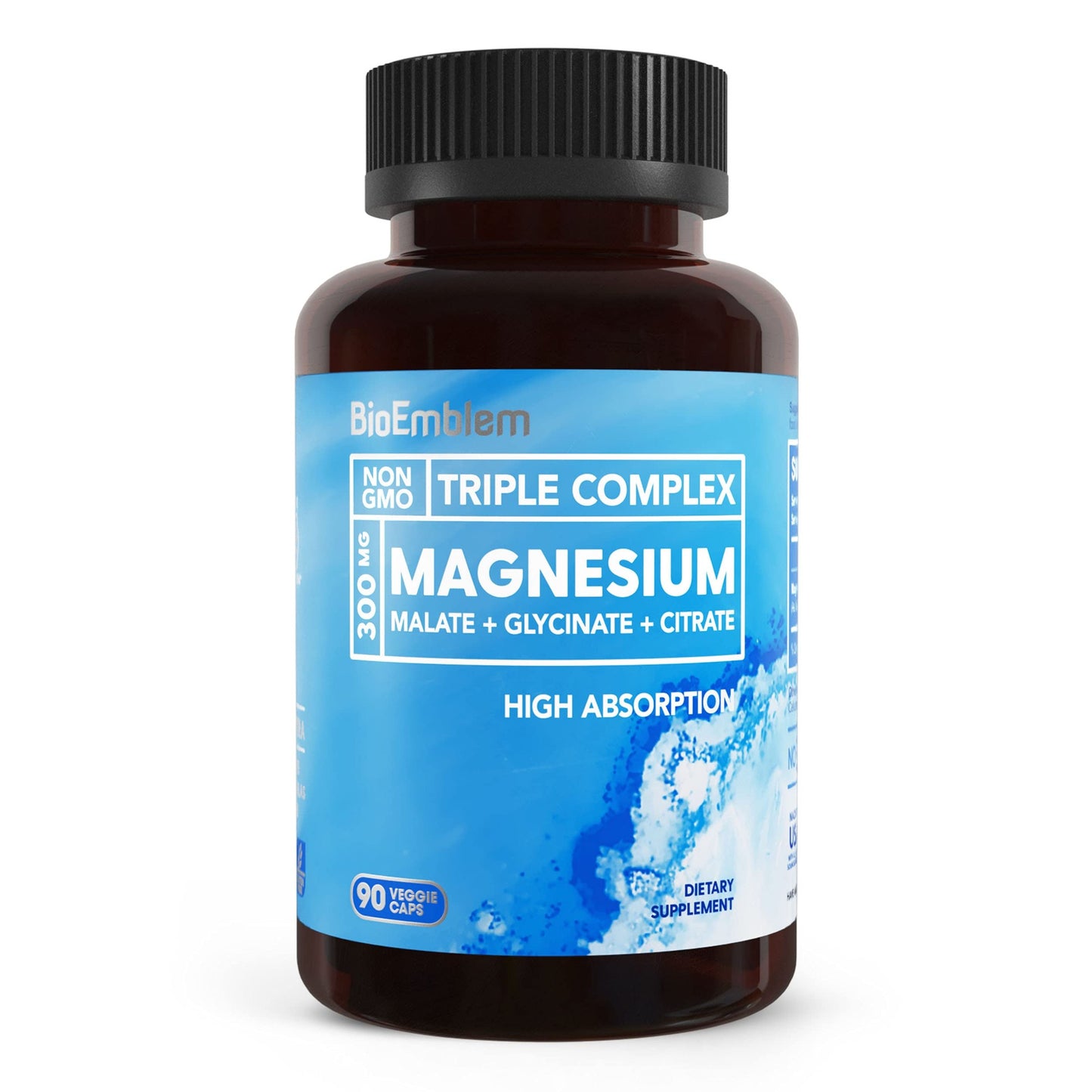 BioEmblem Triple Magnesium Complex | 300mg of Magnesium Glycinate, Malate, & Citrate for Muscles, Nerves, & Energy | High Absorption | Vegan, Non-GMO | 90 Capsules - Medaid International
