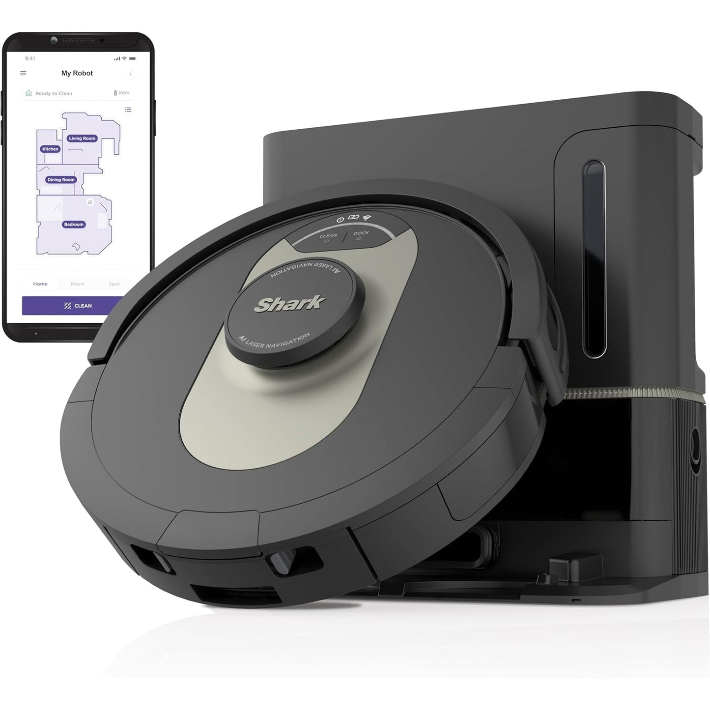 Shark AV2501AE AI Robot Vacuum with XL HEPA Self-Empty Base, Bagless, 60-Day Capacity, LIDAR Navigation, Perfect for Pet Hair, Compatible with Alexa, Wi-Fi Connected, Carpet & Hard Floor, Black - Medaid International