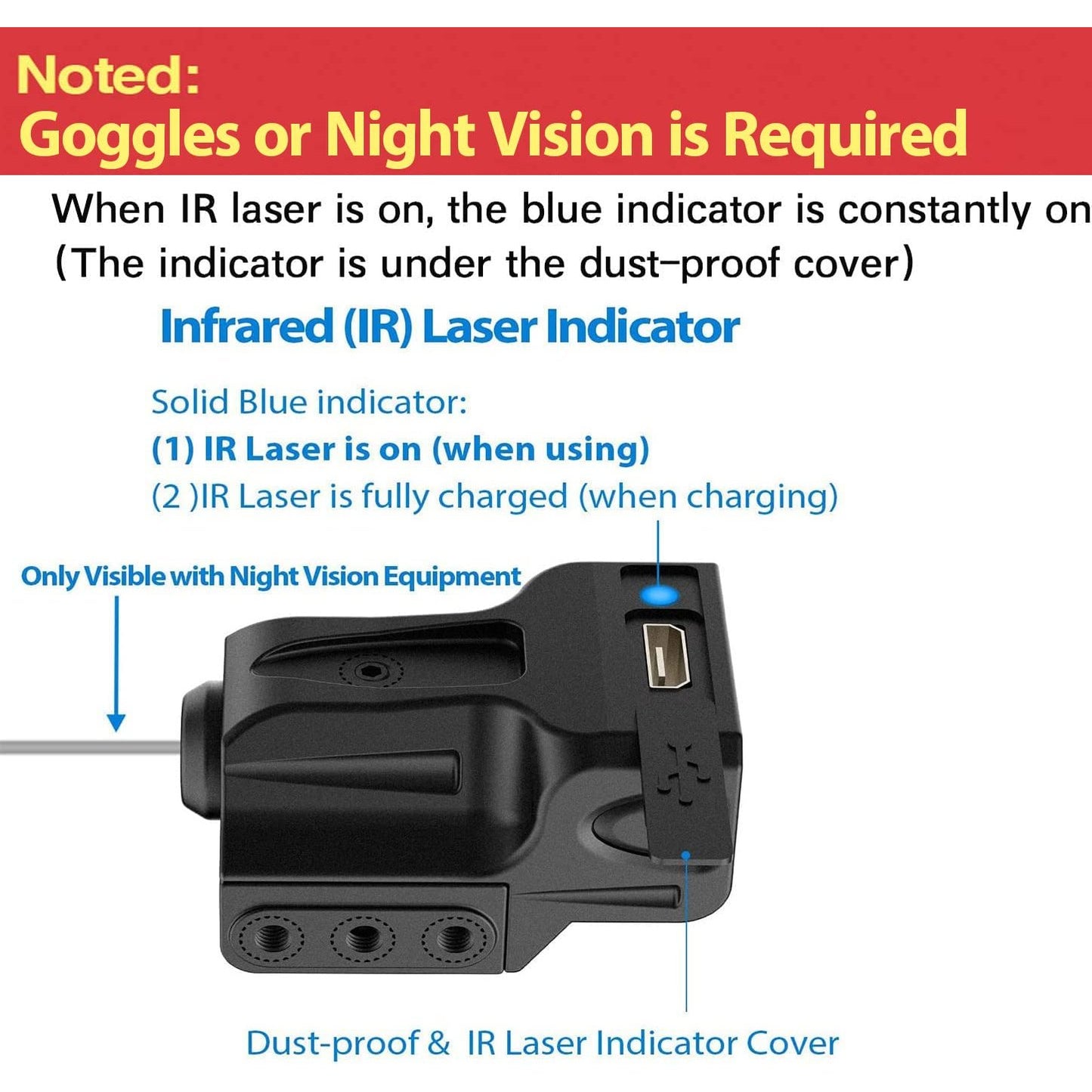 Gmconn Infrared (IR) Laser Rechargeable for Pistol/Handgun with Night Version, IR Beams for Guns, Beam Output: <5mW, Class I - Medaid International