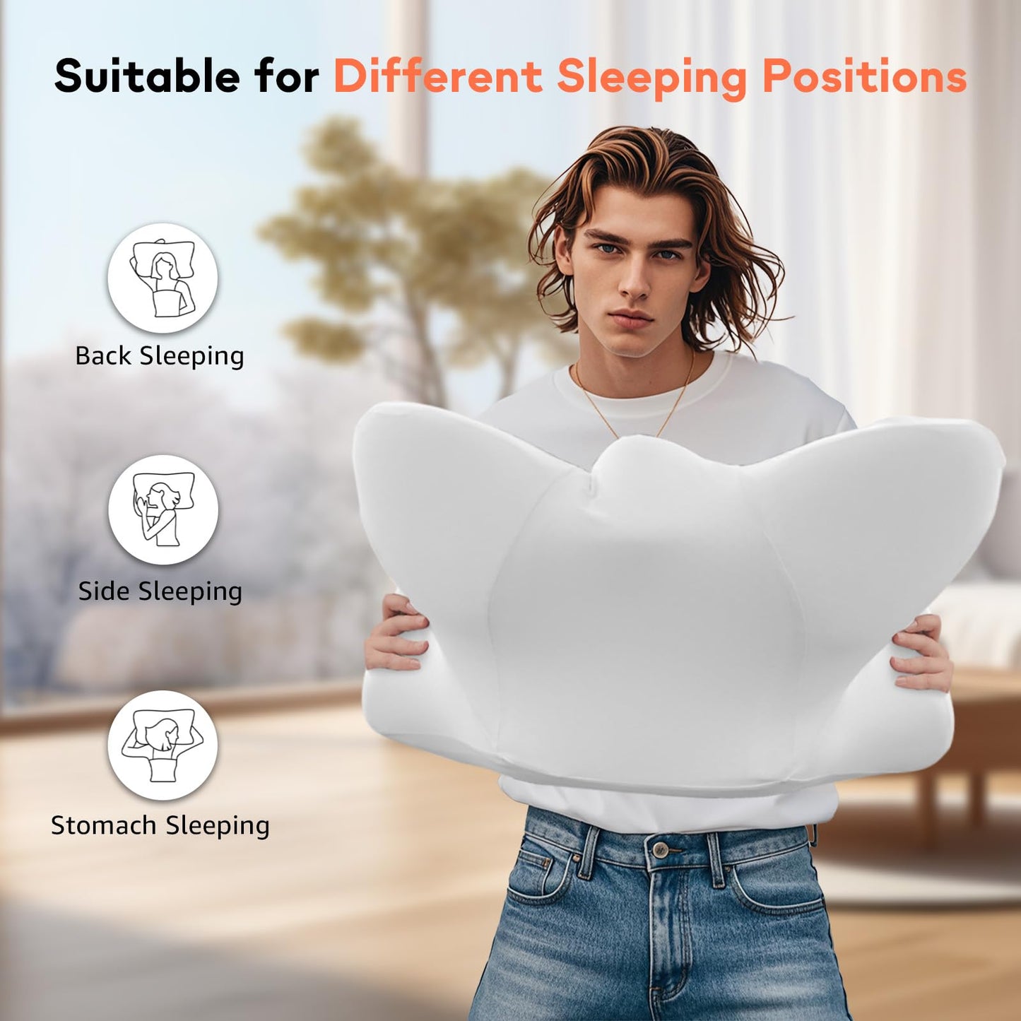 Dual-Height Cervical Neck Pillow for Pain Relief, Memory Foam Pillows with Cooling Tech -3D Ergonomic Support, Cooling Cover, for Side/Back/Stomach Sleeper Pillow, Minimalist Style - White - Medaid International