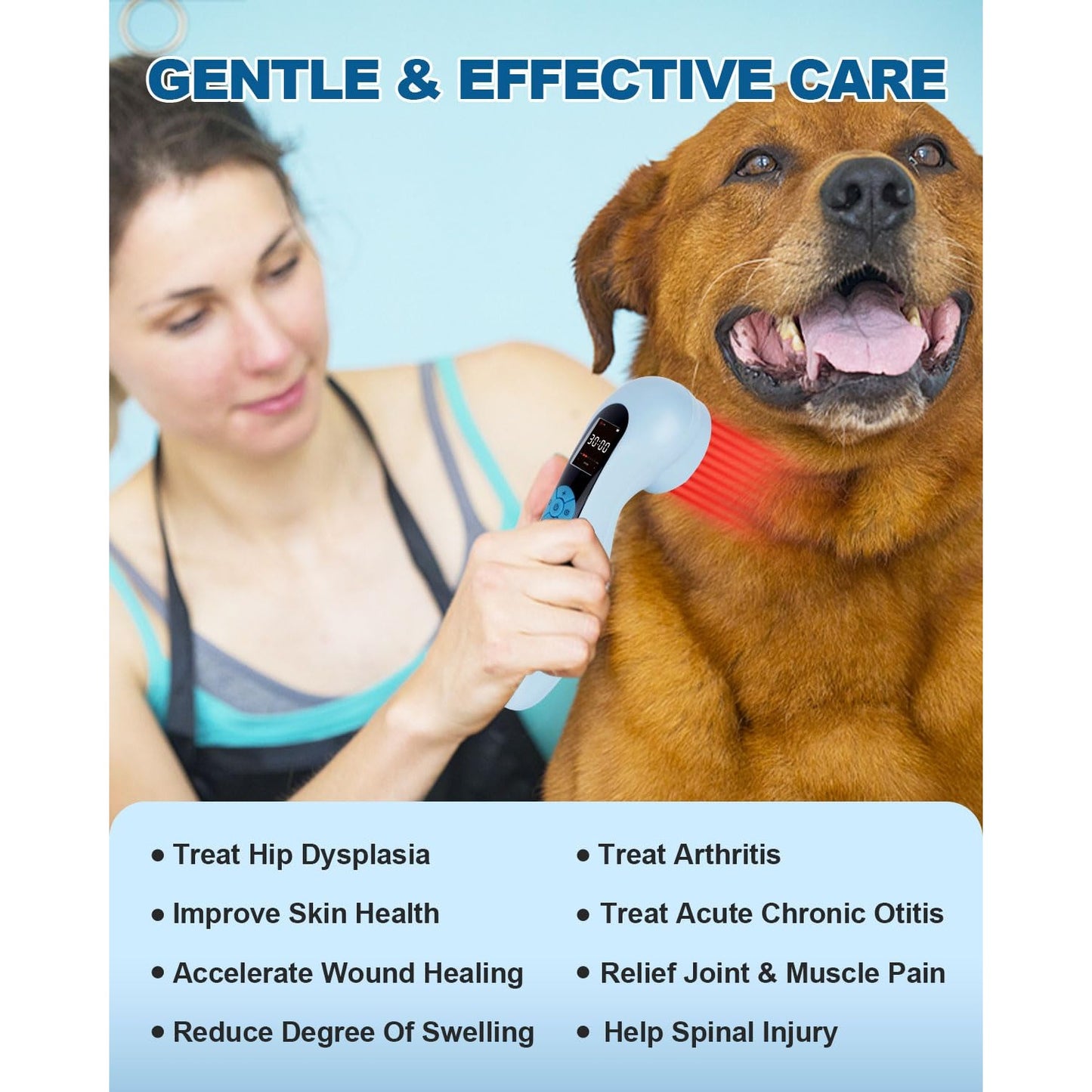 LLLT Cold Laser Therapy Device with Protective Magnetic Cover, 5 * 808nm & 10 * 650nm Human/Vet Handheld Infrared Red Light Therapy, Pet Dogs Treatment Device for Muscle Pain Relief & Improve Healing - Medaid International