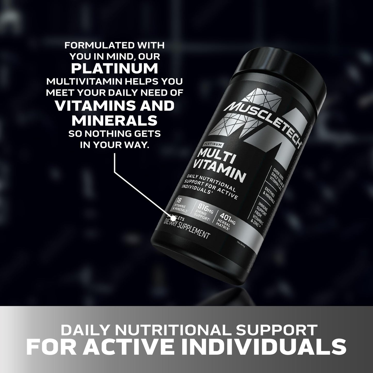 MuscleTech Platinum Multivitamins for Men & Women - Multi-Vitamin Supplement for Immune Support - 18 Vitamins & Minerals, Vitamin A C D E B6 B12 - Daily Workout Supplements for Men - 90 Capsules - Medaid International