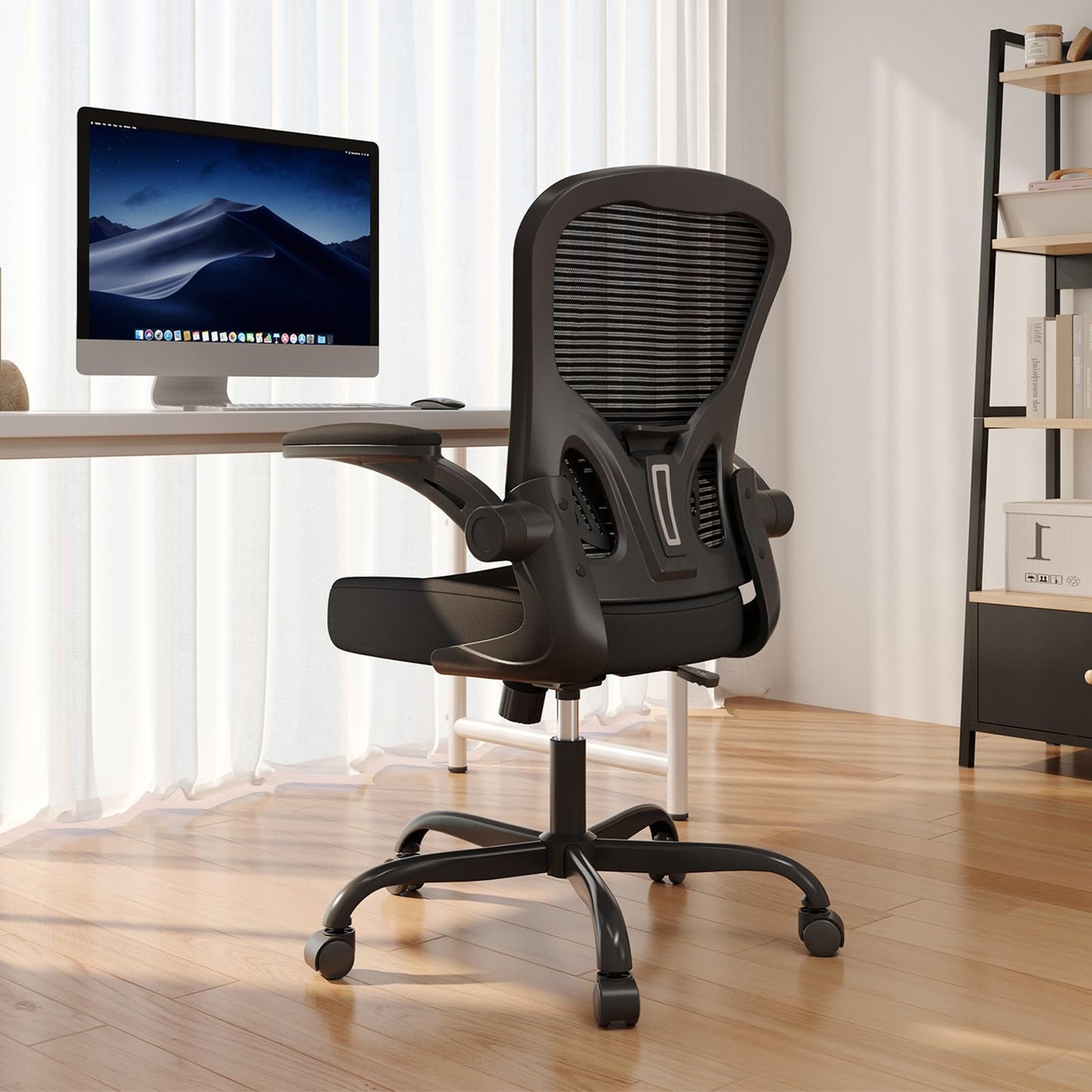 Office Chair, Ergonomic Desk Chairs 330LBS Capacity High Back Mesh Computer Chair with Flip-up Armrests, Comfy Work Chair with Adjustable Lumbar Support, Rolling Chair - Medaid International
