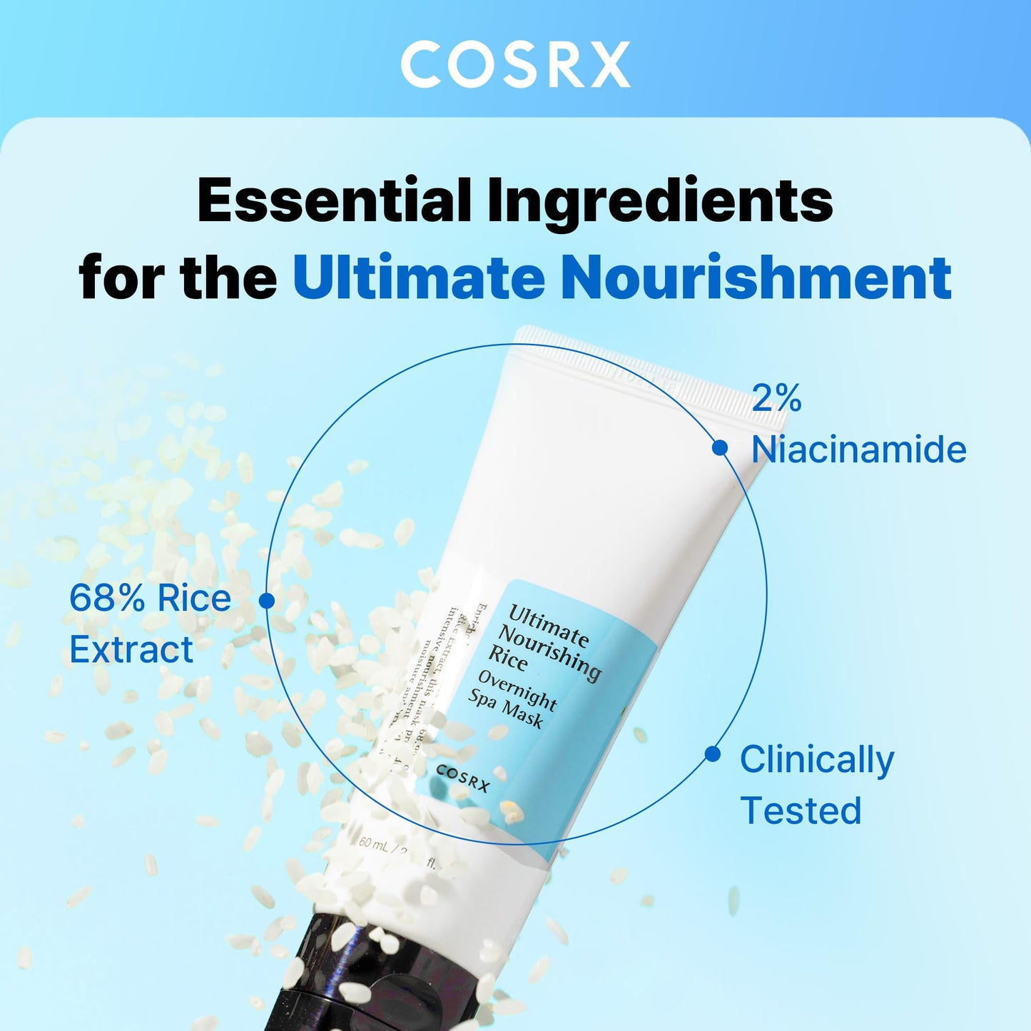 COSRX Ultimate Nourishing Rice Overnight Spa Mask, 60ml / 2.02 fl.oz | Rice Extract 68% and Niacinamide 2%, Korean Skin Care, Stocking Stuffers, Holiday Gifts, Gifts for Women - Medaid International