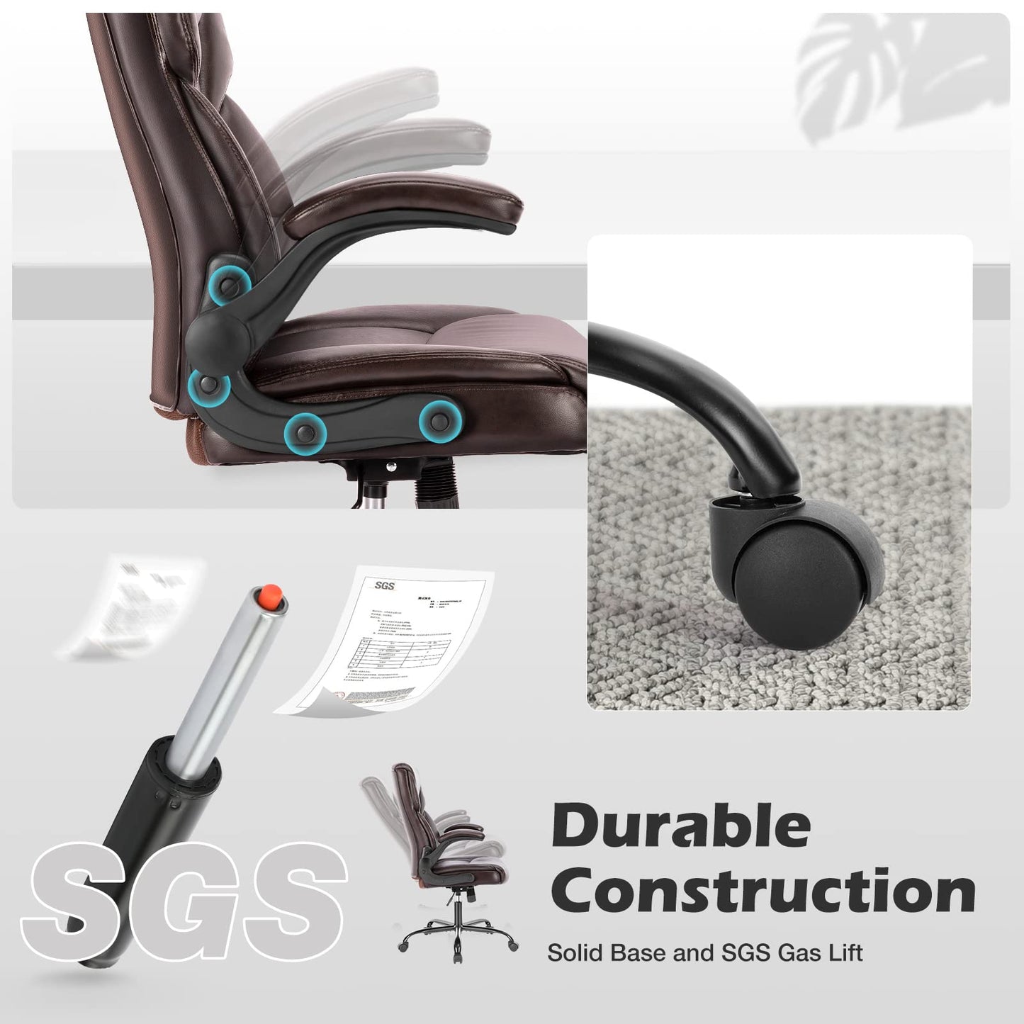 Executive Office Chair – Ergonomic Adjustable Computer Desk Chairs with High Back Flip-up Armrests, Swivel Task Chair with Lumbar Support, Bonded Leather - Medaid International