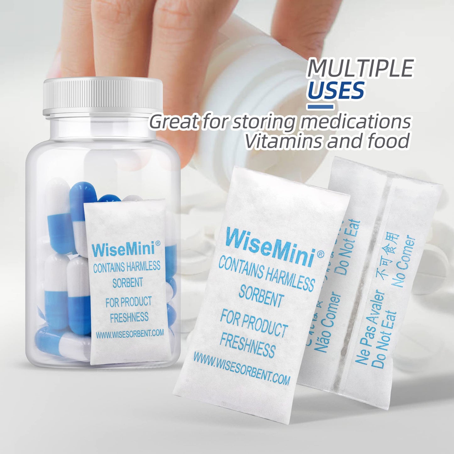 Wisesorb 0.25 Gram 600 Pack Silica Gel Packets, Dessicant Packets, Silica Gel Packs, Moisture Absorbers for Food Storage, Food Safe Desiccant Dehumidifiers - Medaid International