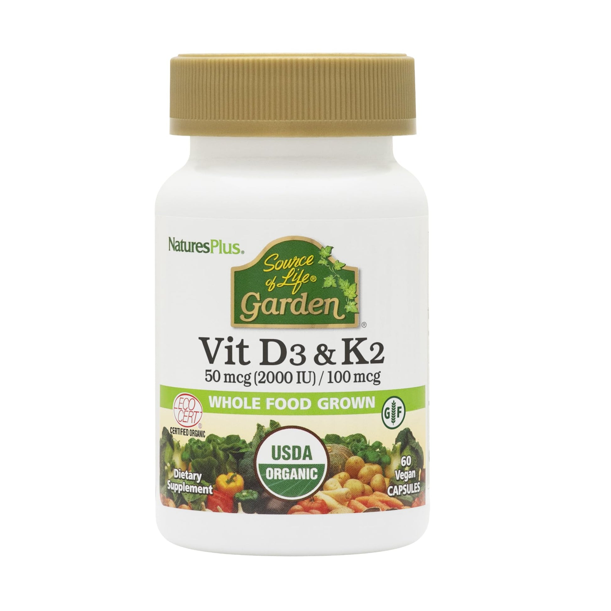 Natures Plus Source of Life Garden Vitamin D3 & K2-60 Vegan Capsules - Promotes Bone Support, Immune Function, Cardiovascular Health & Mood Balance - Vegan, Gluten Free - 60 Servings - Medaid International