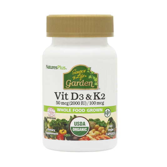 Natures Plus Source of Life Garden Vitamin D3 & K2-60 Vegan Capsules - Promotes Bone Support, Immune Function, Cardiovascular Health & Mood Balance - Vegan, Gluten Free - 60 Servings - Medaid International