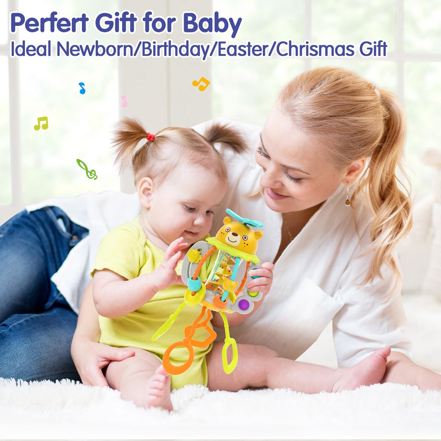 HOLA Montessori Toys for 1 Year Old Boys-Rattle Teething Baby Toys 0-6 & 6-12 Months, Silicone Pull String Sensory Toys for 1 Year Old Girl Gifts Christmas Stocking Stuffers - Medaid International
