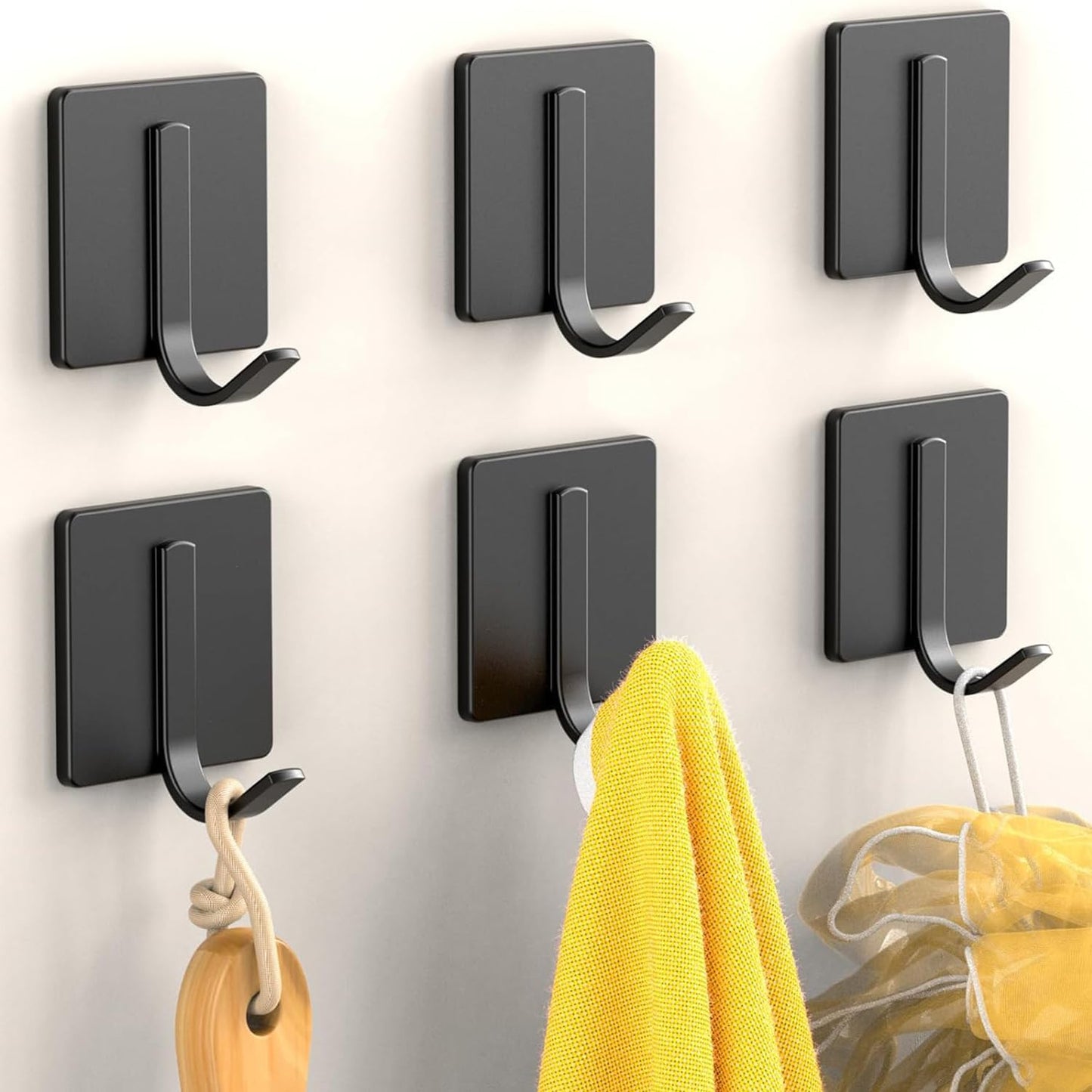 Yoawllty 6 Pack Towel Hooks for Bathroom,Adhesive Wall Hooks for Hanging,Heavy Duty Towel Rack Wall Mounted,Coat Hooks,Shower Hooks for Hanging Robe,Kitchen Hooks (Black) - Medaid International