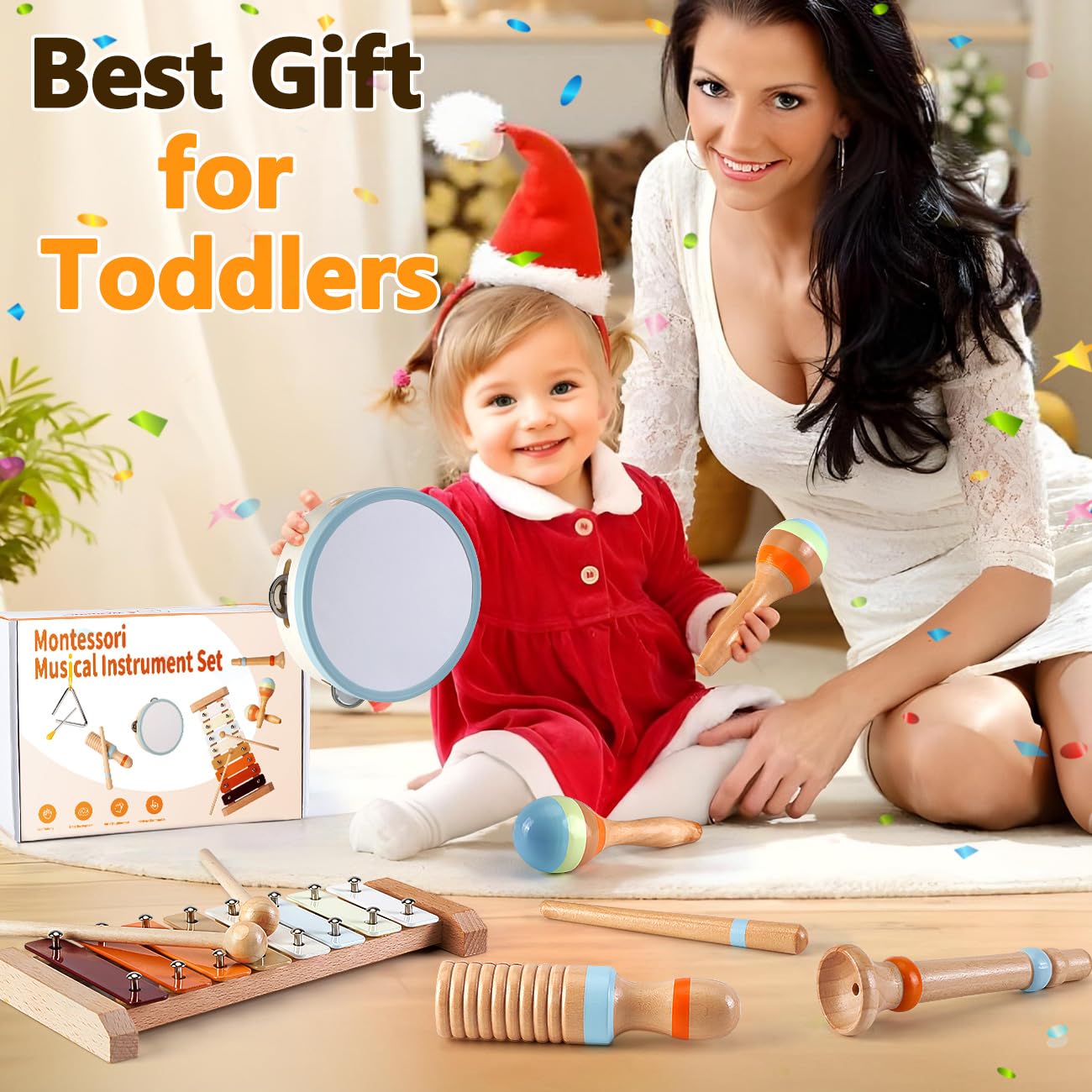 Baby Musical Instruments - Montessori Musical Toys for Toddlers 1-3, Wooden Percussion Instruments Set, Neutral Colors Modern Boho Music Toys for 1 Year Old, Kids Preschool Educational Birthday Gifts - Medaid International