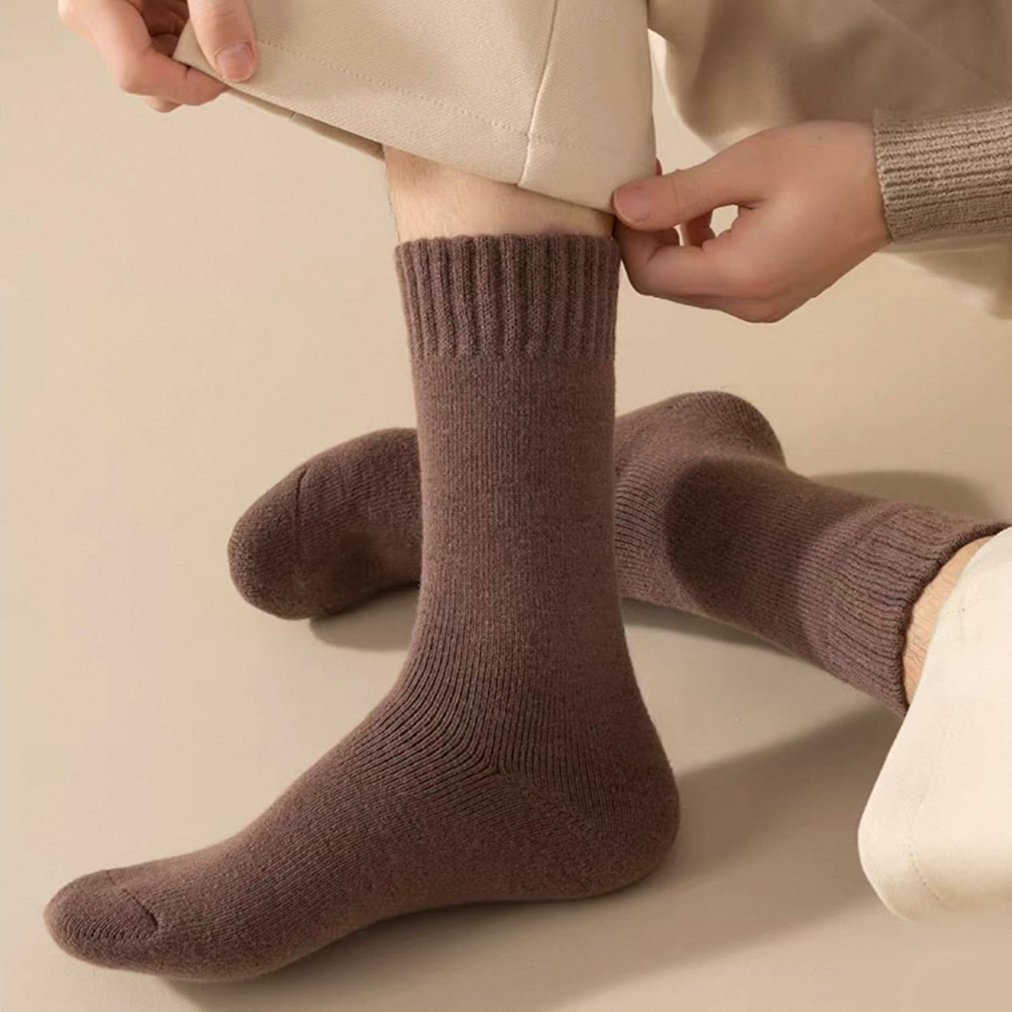 1Pair Thickened Warm Cashmere Socks Autumn Winter Men Women Solid Color Soft Mid-tube Socks Christmas New Year Gift (Coffee) - Medaid International