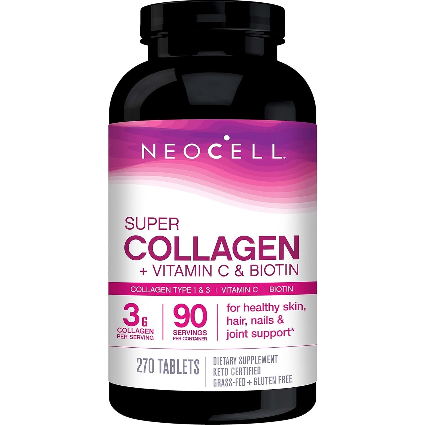 NeoCell Super Collagen Peptides + Vitamin C & Biotin, 3g Collagen Per Serving, Gluten Free, Promotes Healthy Hair, Beautiful Skin, and Nail Support, Dietary Supplement, 270 Tablets - Medaid