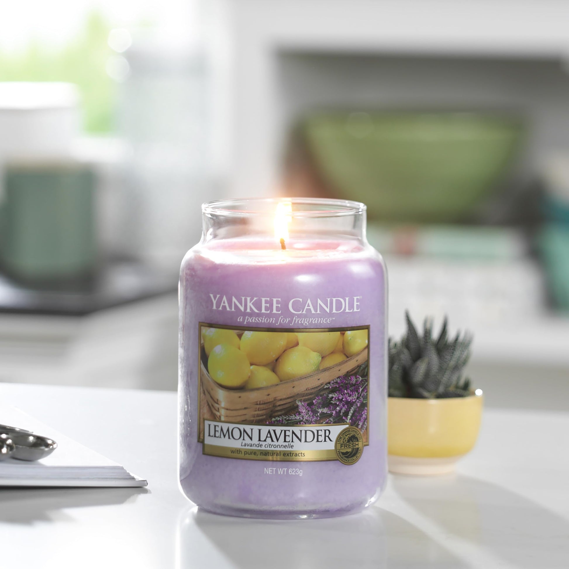 Yankee Candle Lemon Lavender Scented Classic 22oz Large Jar Single Wick Candle Over 110 Hours of Burn Time Ideal for Gifting Events and Home Fragrance - Medaid International