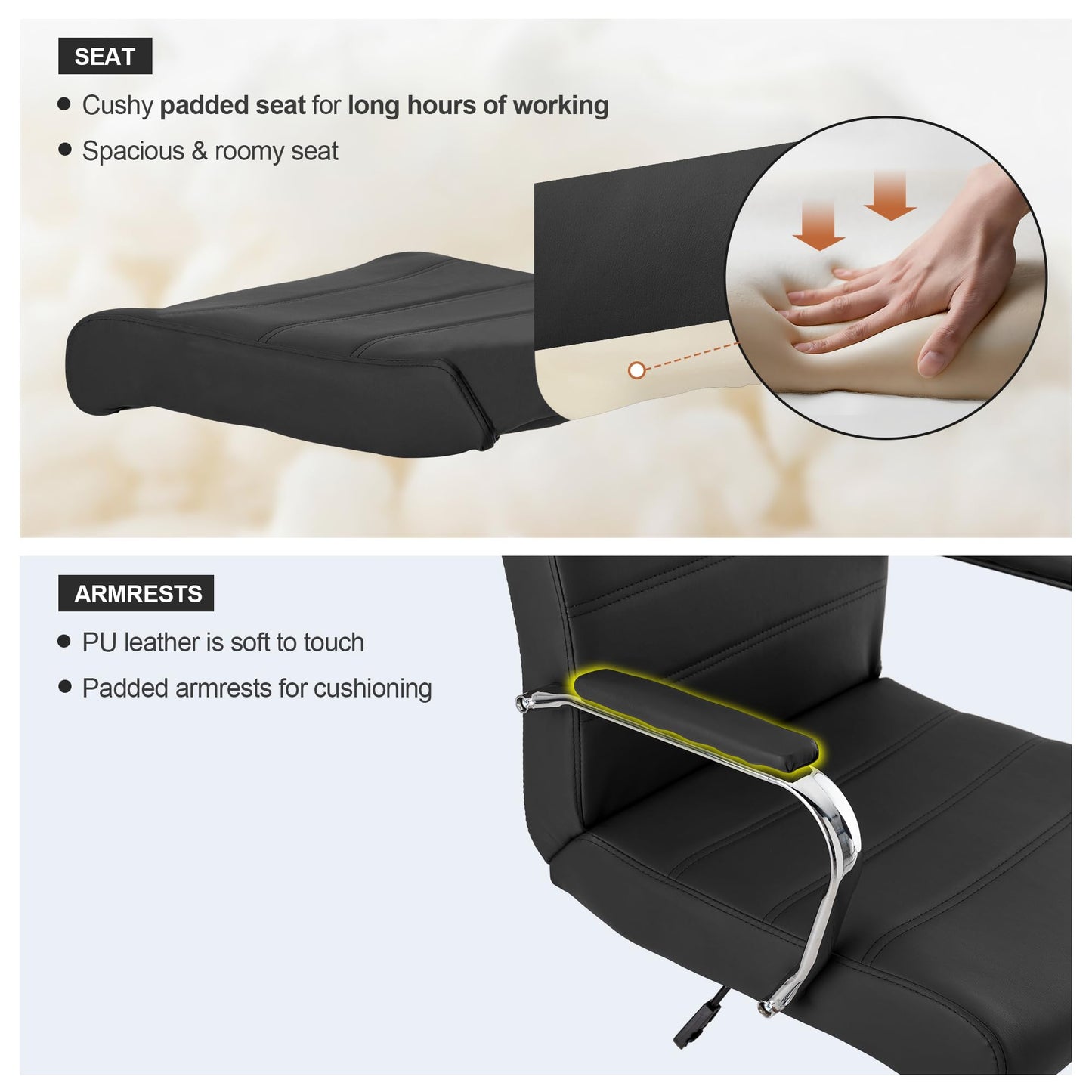 BOWTHY Office Desk Chair,Modern Leather Conference Room Chairs,High Back Ergonomic Home ofiice Chair,Adjustable Height Swivel Executive Computer Chair with Padded Seat and Armrest - Medaid International