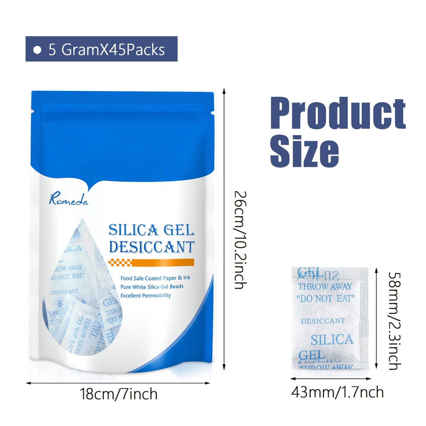 55 Pcs 5 Gram Silica Gel Packs, Transparent Desiccant, Desiccant Packets for Storage, Moisture Packs for Spices Jewelry Shoes Boxes Electronics Storage - Medaid International