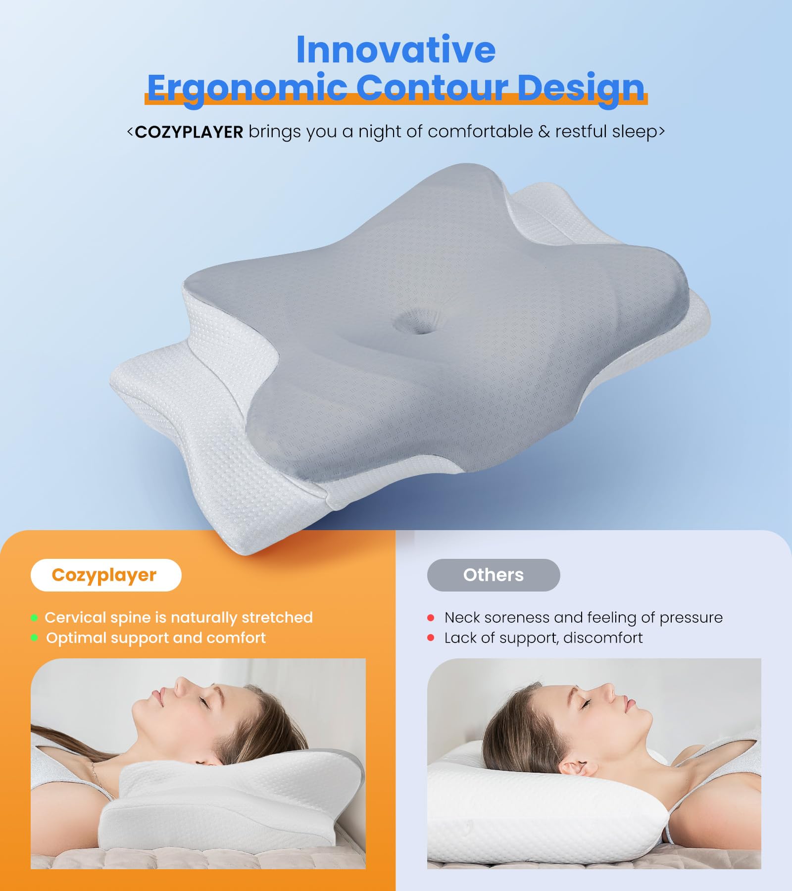 Ultra Pain Relief Cooling Pillow for Neck Support, Adjustable Cervical Pillow Cozy Sleeping, Odorless Ergonomic Contour Memory Foam Pillows, Orthopedic Bed Pillow for Side Back Stomach Sleeper - Medaid International