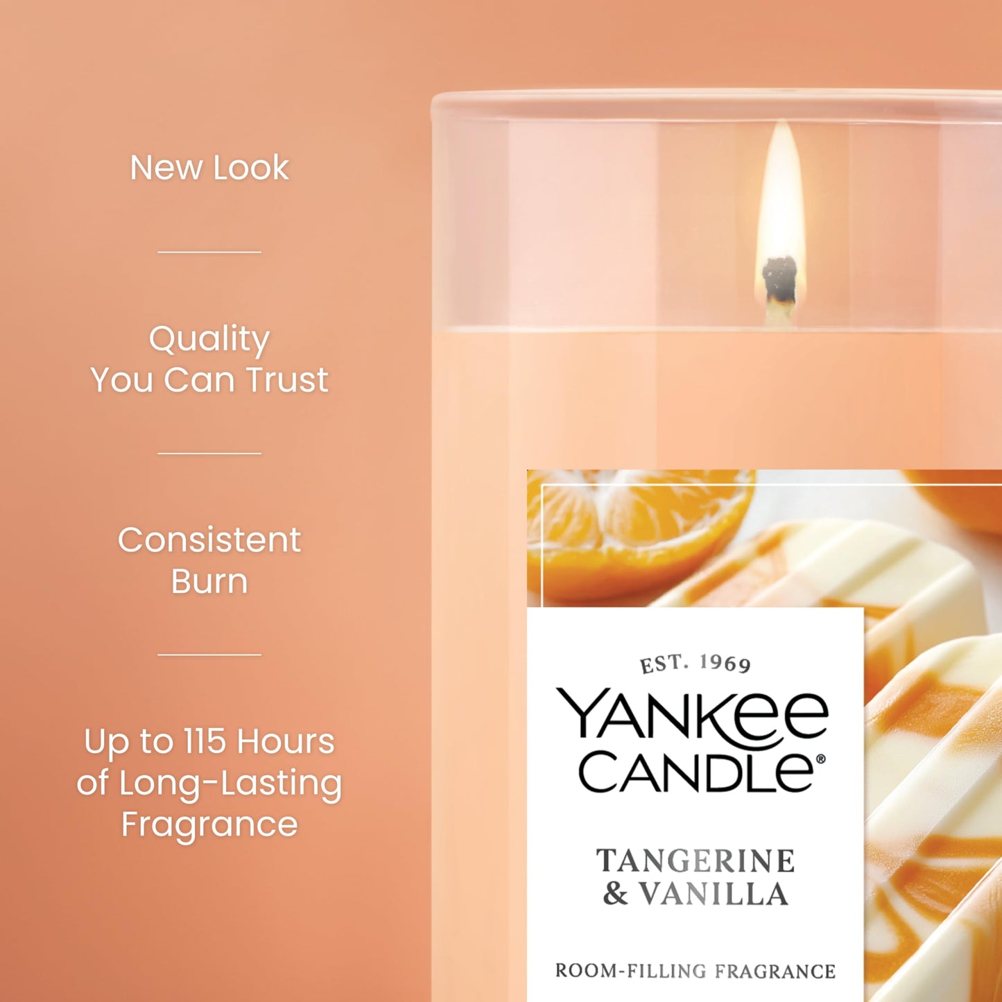 Yankee Candle Medium Pillar Scented Candle with up to 115 Hour Burn Time, Premium Plant Wax Blend for Consistent Burn, 14.25 oz Pillar Candle with Room Filling Fragrance, Tangerine & Vanilla - Medaid International