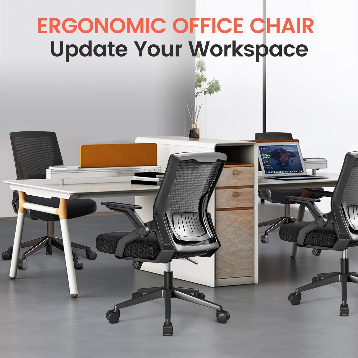 GTRACING Ergonomic Office Chair with Flip-up Armrests Executive Computer Chair for Home Office, Breathable Mesh & Adaptive Lumbar Support, Black - Medaid International