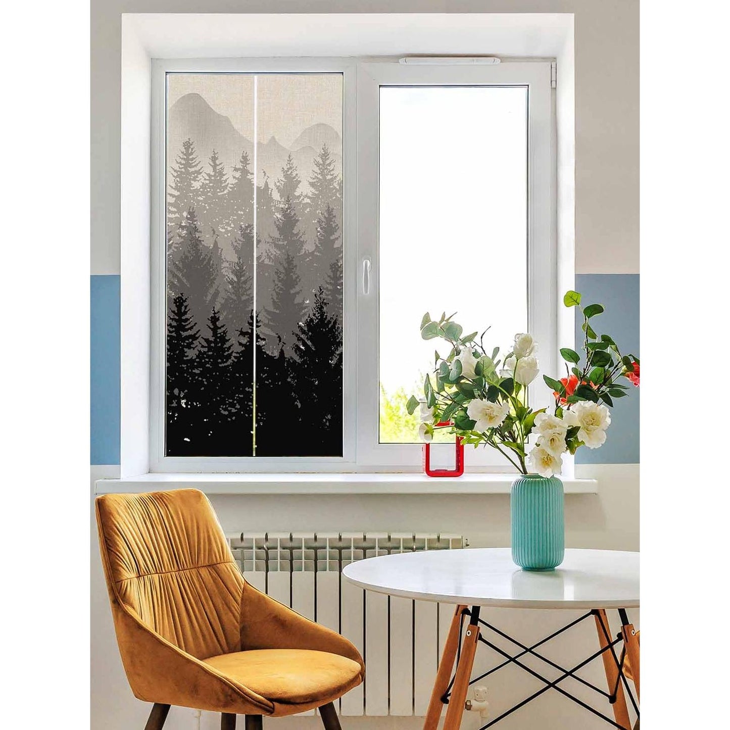 Window Privacy Film Abstract Forest Static Cling Window Film for Glass Windows Removable Decorative Glass Clings for Home Bathroom Office 17.7"x39" Black Gray Trees - Medaid International