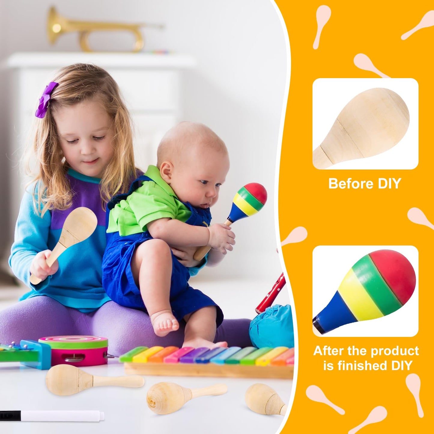 BOUBONI 40Pcs DIY Wooden Maracas for Kids, Mini Maracas for Mexican Fiesta Party Favors with 24Pcs Multicolor Pens, Cinco De Mayo Party Supplies - Medaid International
