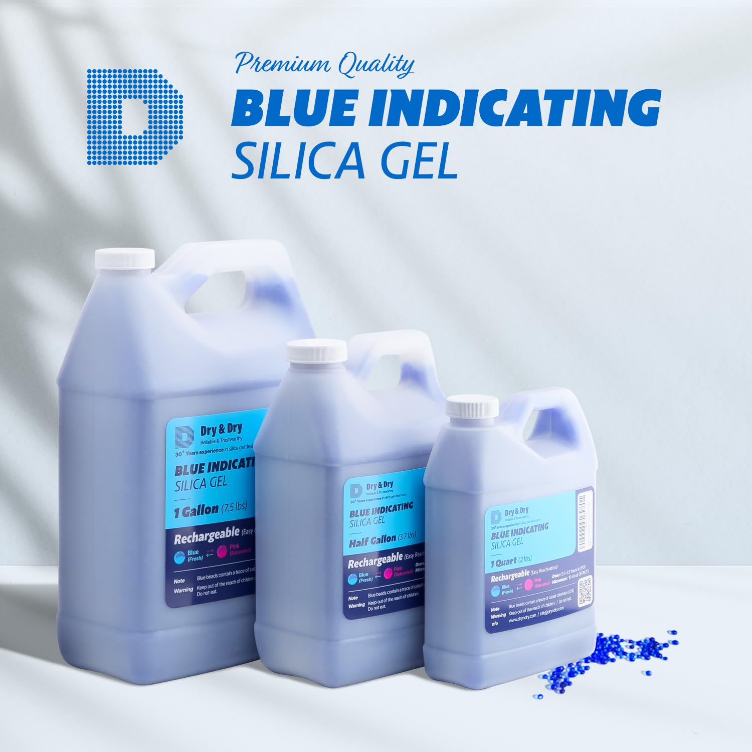 Dry & Dry Blue Indicating Silica Gel Beads Desiccants (Industry Standard 3-5 mm) - Reusable Desiccant Beads Silica Beads(Blue to Pink) - 2 lbs - Medaid International