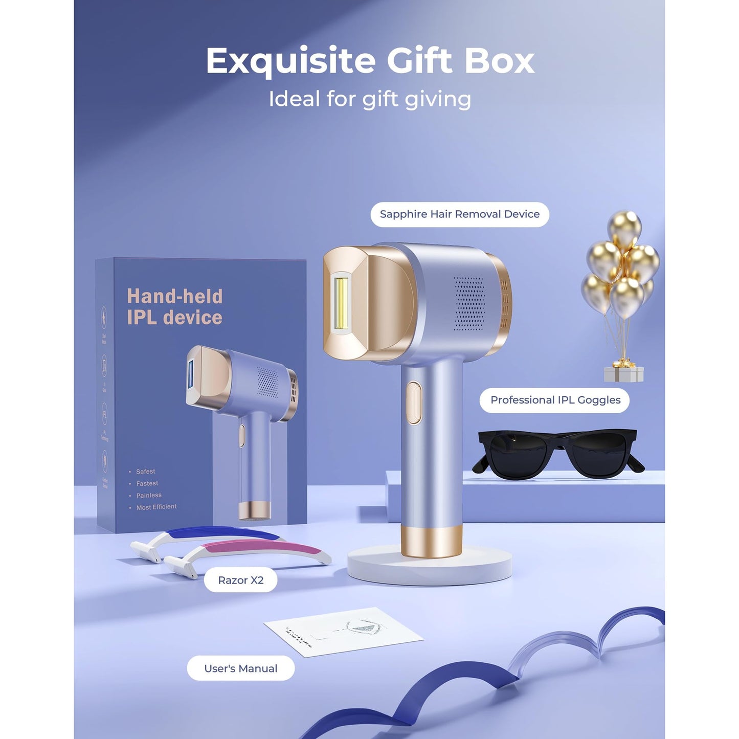 IPL Laser Hair Removal for Women and Men, Sapphire Ice-Cooling Painless, Long-Lasting Result, at Home Hair Removal Device for Legs, Face - Medaid International