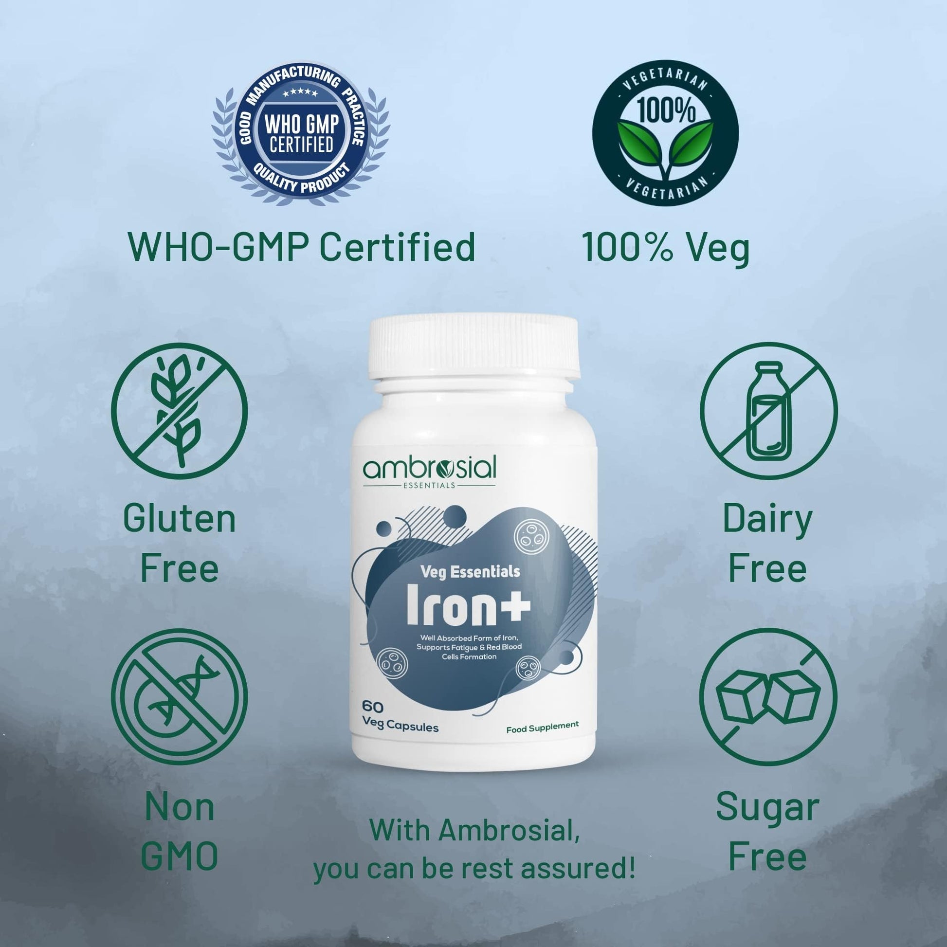 Ambrosial Iron+ 25mg Pack of 2-120 Capsules - Medaid International