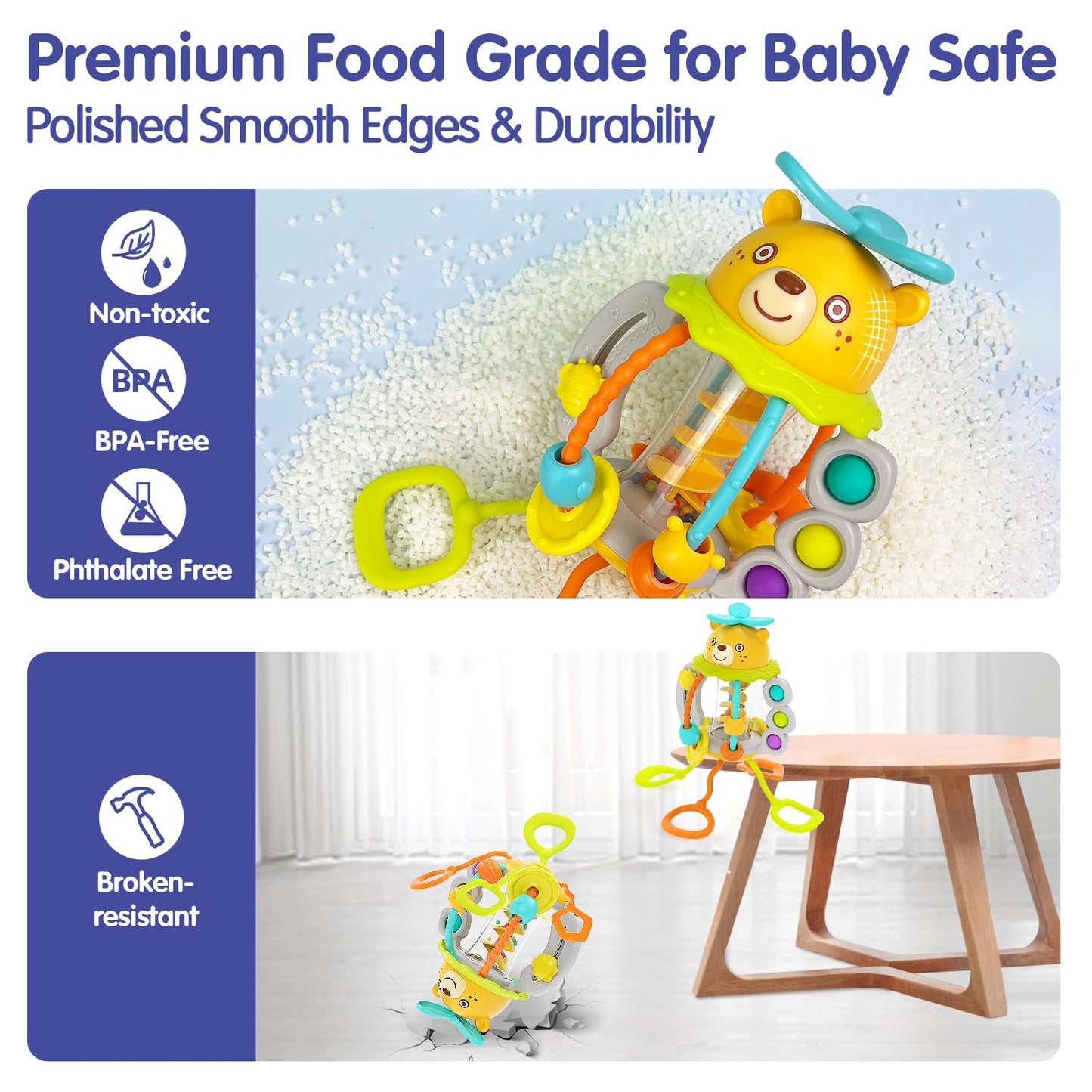 HOLA Montessori Toys for 1 Year Old Boys-Rattle Teething Baby Toys 0-6 & 6-12 Months, Silicone Pull String Sensory Toys for 1 Year Old Girl Gifts Christmas Stocking Stuffers - Medaid International