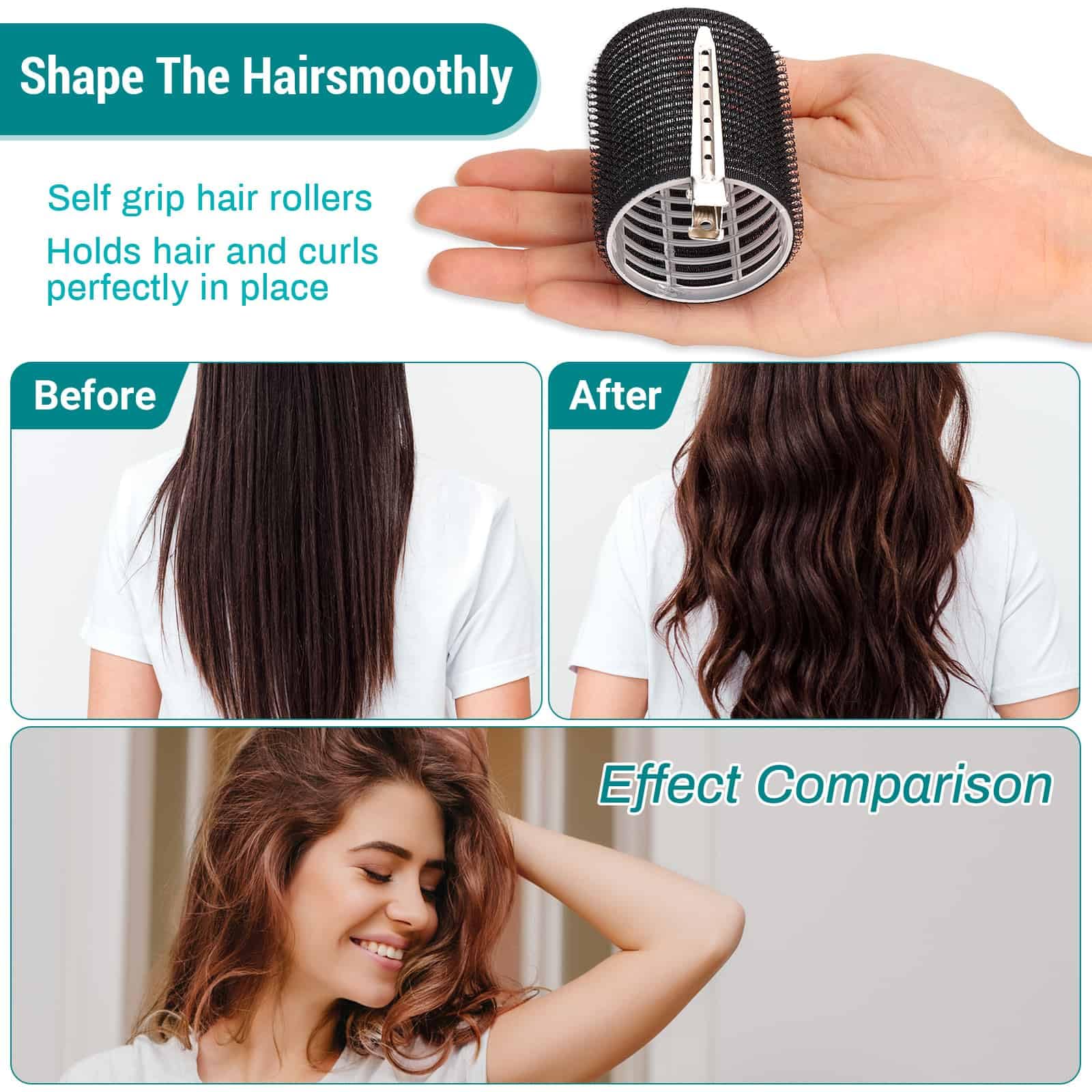 Acejoz Hair Rollers for Blowout Look, 38 Pcs Self Grip Hair Rollers Set with 4 Sizes, 12 Pcs Hair Clips, Comb and Storage Bag for Hair Volume (Black) - Medaid International