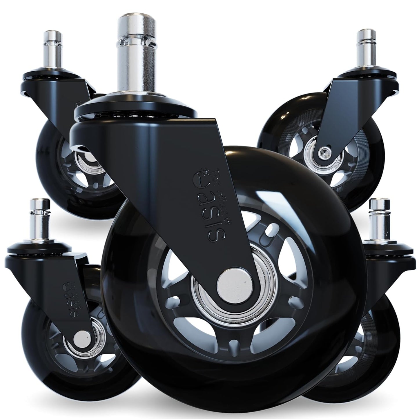 The Original Rollerblade Office Chair Wheels (As Seen On PBS) - Incredibly Smooth & Quiet Rolling Casters - Safe for Hardwood Floors & Carpet - Easy Installation with Universal Fit - Set of 5 - Medaid International