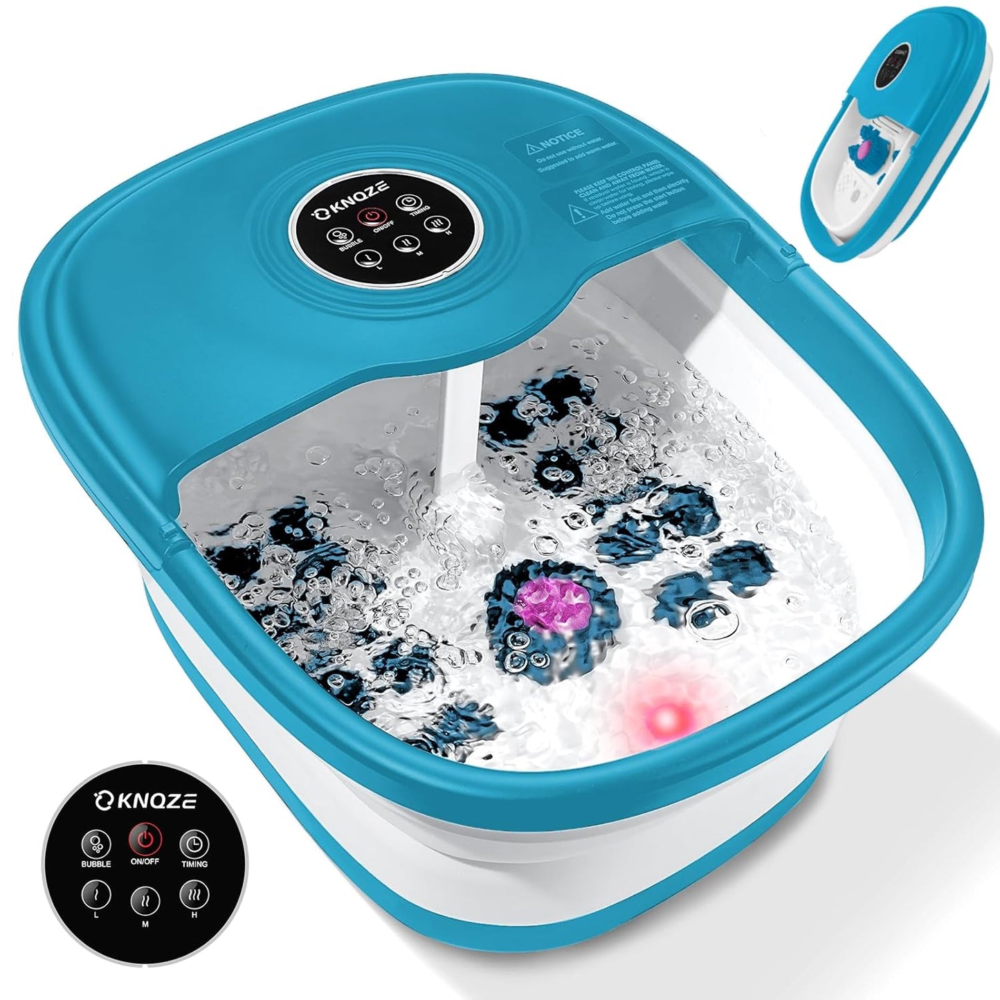 Collapsible Foot Spa Bath with Heat, Remote Control, Temperature Control, Bubbles, Red Light, Pumice Stone, 16 Massage Roller Pedicure Foot Spa Tub Foot Soaker for Soothe & Relax Tired Feet - Medaid International