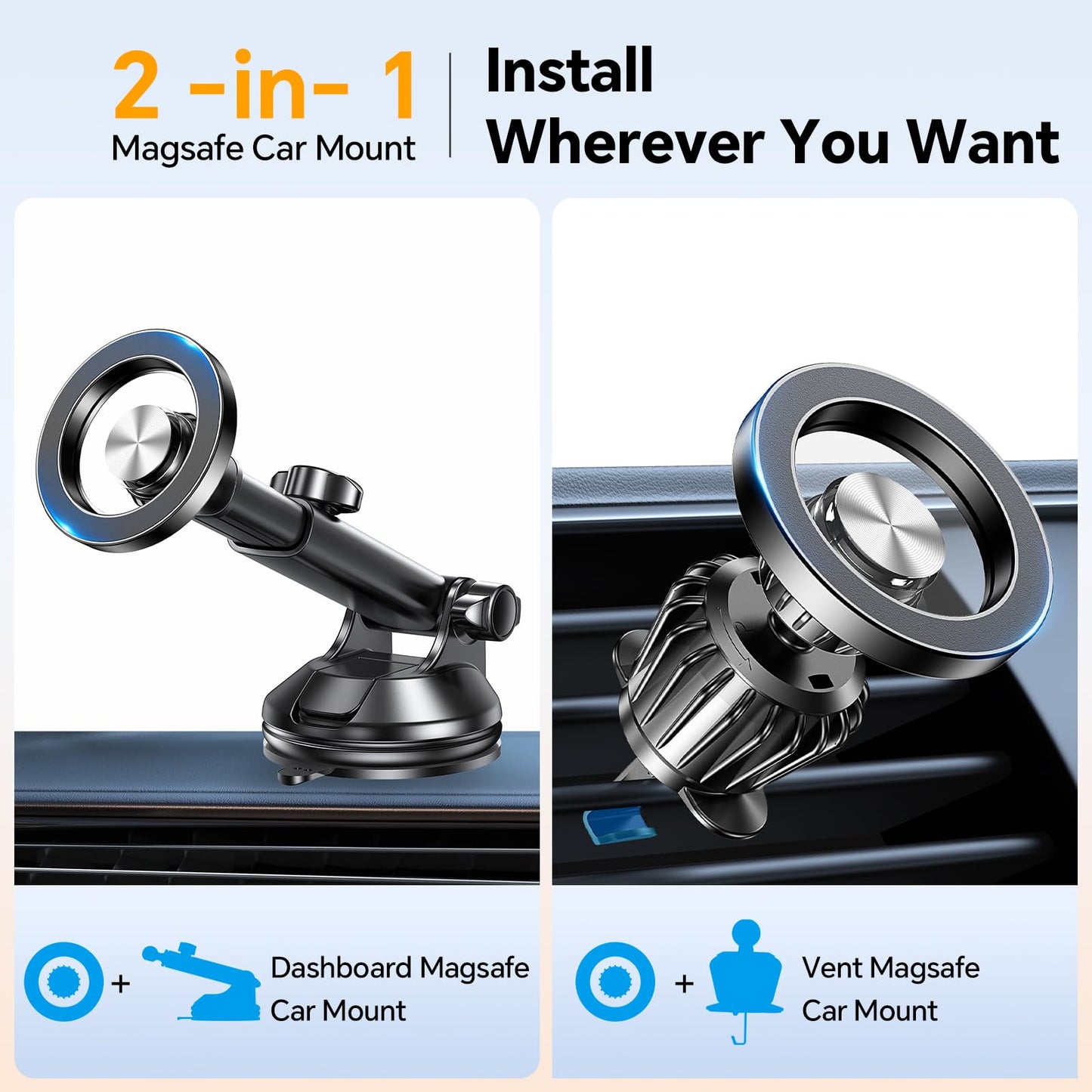 Coolpow for MagSafe Car Mount【Windshield+Vent+Dash】Magnetic Phone Holder for Car Phone Holder Mount Cell Phone Holders for Your Car Accessories Suction Cup Stand for Garmin GPS for iPhone 17 16 15 14 - Medaid International