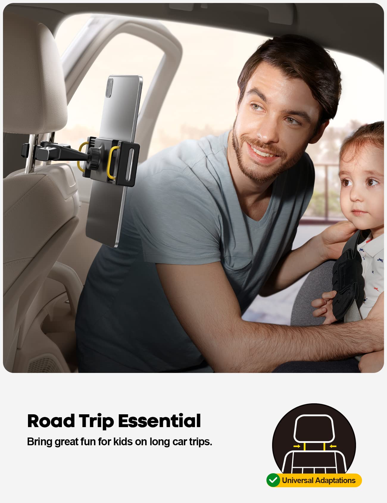 Lamicall Car Tablet Headrest Holder - Car Back Seat Headrest Tablet Mount Stand for Kids, Road Trip Essentials, Compatible with 2024 iPad Pro 11/13", Air Mini, Galaxy Tab, 4.7-13" Devices, Black - Medaid International