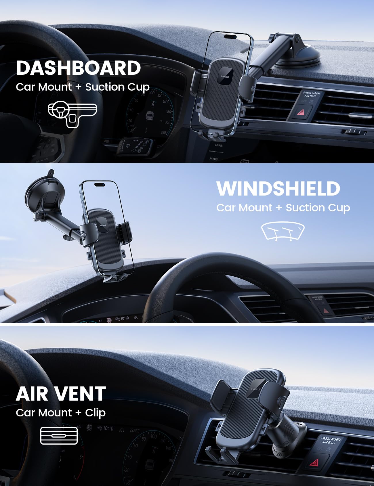 Lamicall 3-in-1 Car Phone Holder and Tablet Stand - Medaid International