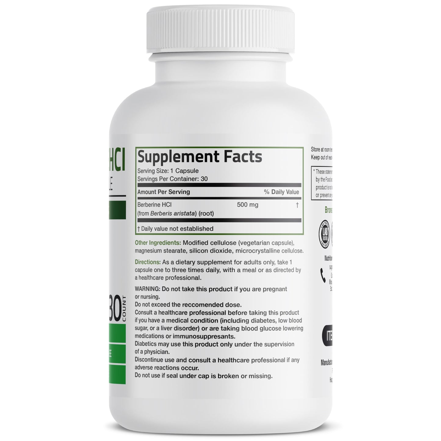 Bronson Berberine As Berberine HCI Berberis Aristata 500mg Per Vegetarian Capsule Non-GMO, 30 Vegetarian Capsules - Medaid International