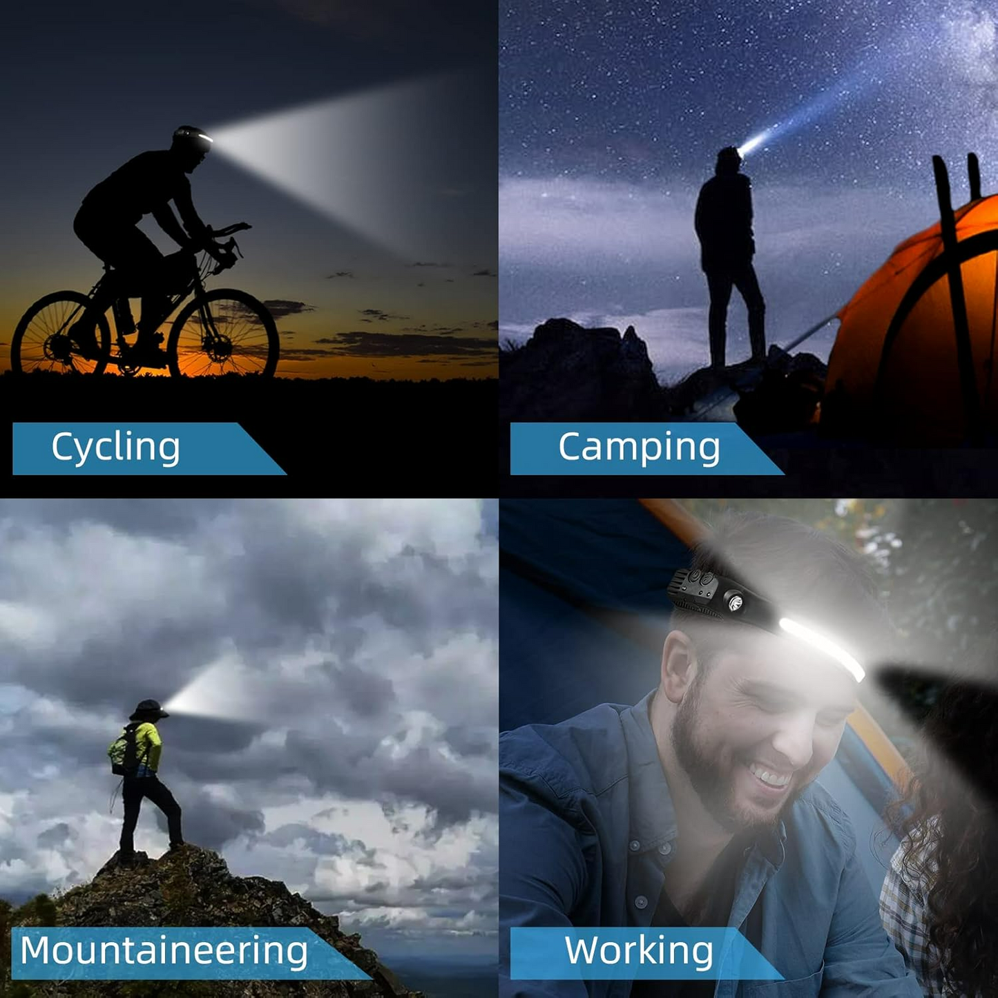 Bright Rechargeable Headlamp Flashlight, 8 Lighting Modes with Motion Sensor Head Lamp - Medaid International