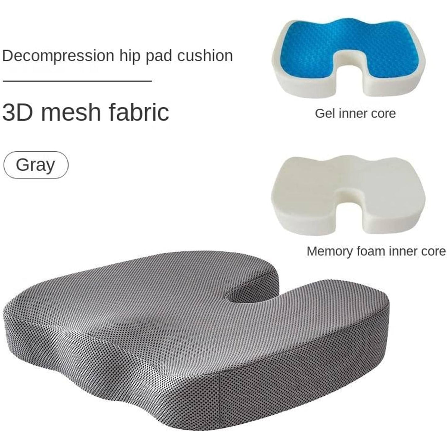 Memory Foam Orthotic Pillow Beautiful Buttock Pad Hemorrhoid Pad U-Shaped Slow Rebound Cushion - Gray - Medaid