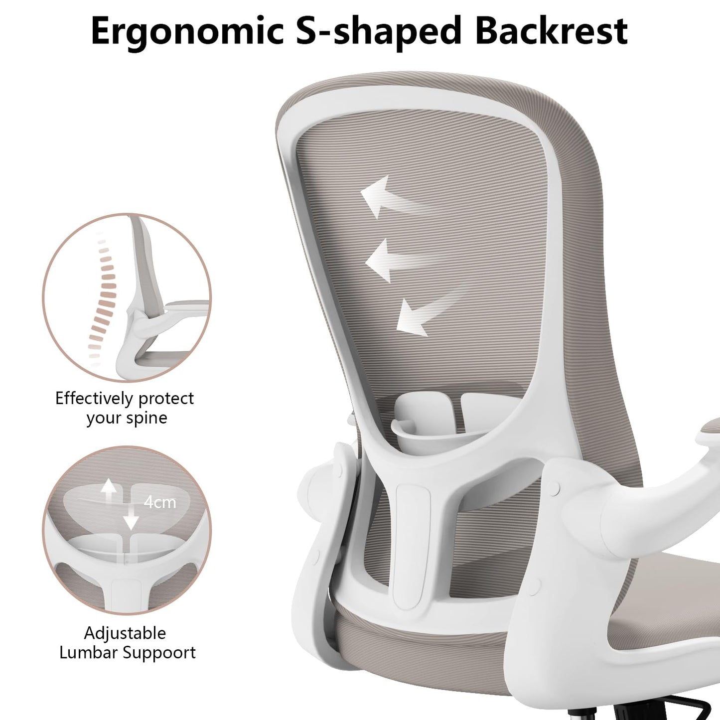 Ergonomic Office Chair, Comfort Swivel Home Office Task Chair, Breathable Mesh Desk Chair, Lumbar Support Computer Chair with Flip-up Arms and Adjustable Height - Medaid International