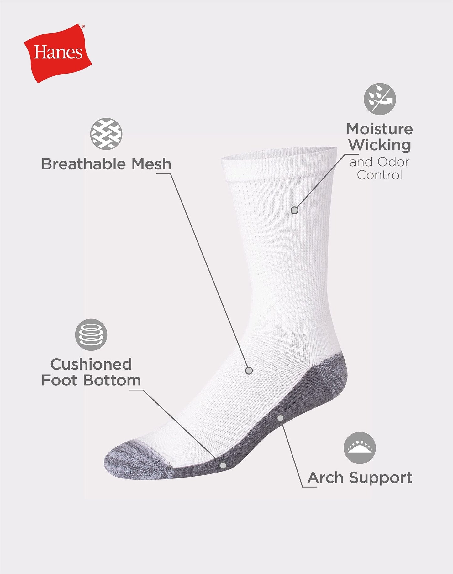 Hanes Mens Socks, X-temp Cushioned Crew 12-pack, Black, 10 US - Medaid International
