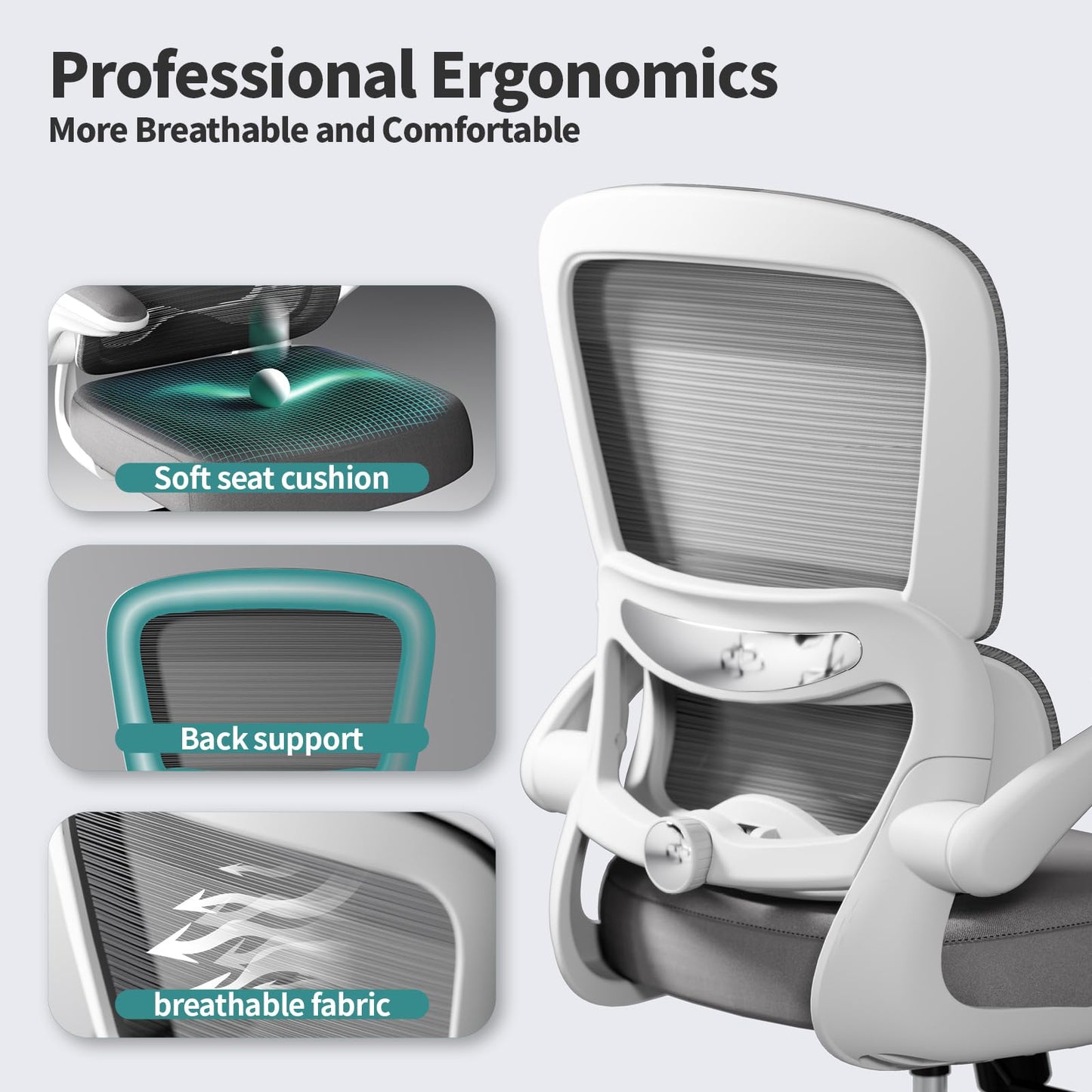 TRALT Office Chair - Ergonomic Desk Chair with Adjustable Lumbar Support, Mesh Computer Chair, Executive Chairs for Home Office Comfortable Lumbar Support (White) - Medaid International