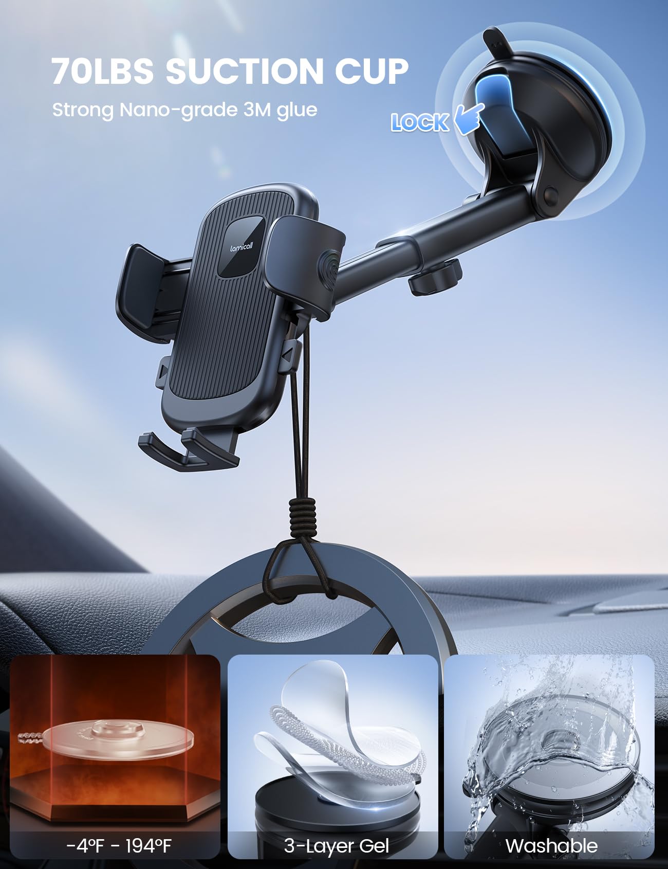 Lamicall 3-in-1 Car Phone Holder and Tablet Stand - Medaid International