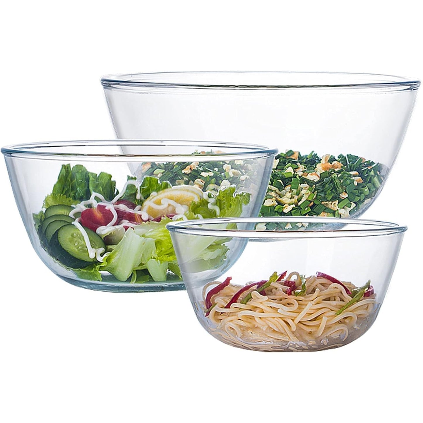 Glass Mixing Bowl Set of 3 for Kitchen, Baking, Prepping, Serving, Cooking 1.1QT, 2.5QT, 4.2QT Large Salad Bowl Set, High Brosilicate Bowl Set, Stackable, Non-toxic, Microwavable, Great Gift - Medaid International