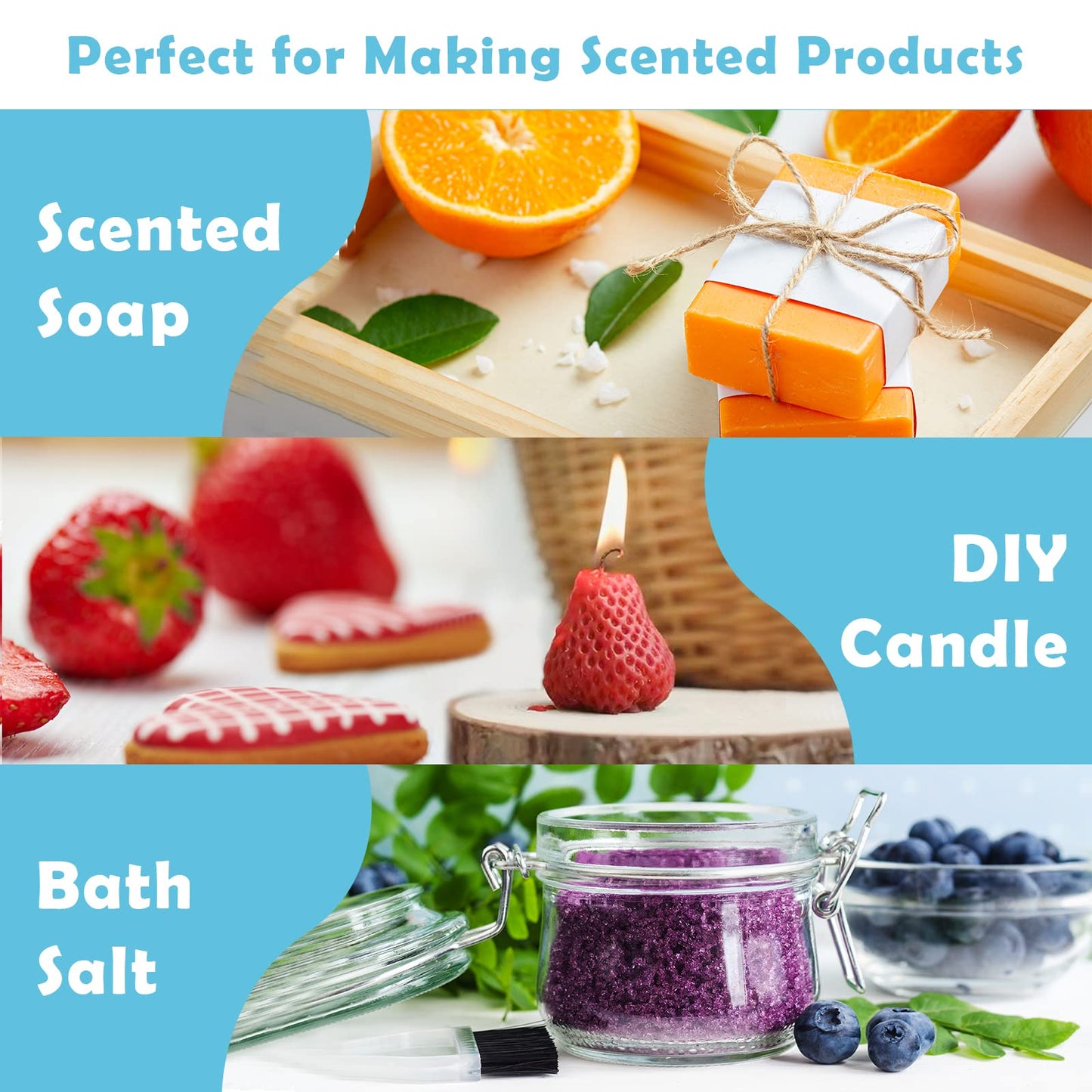 Fruity Fragrance Oil for Candle & Soap Making, Holamay Premium Fruit Essential Oils, 10 x 5ml - Coconut, Strawberry, Mango, Pineapple and More Diffuser Oil Scents, Summer Aromatherapy Oils Set - Medaid International
