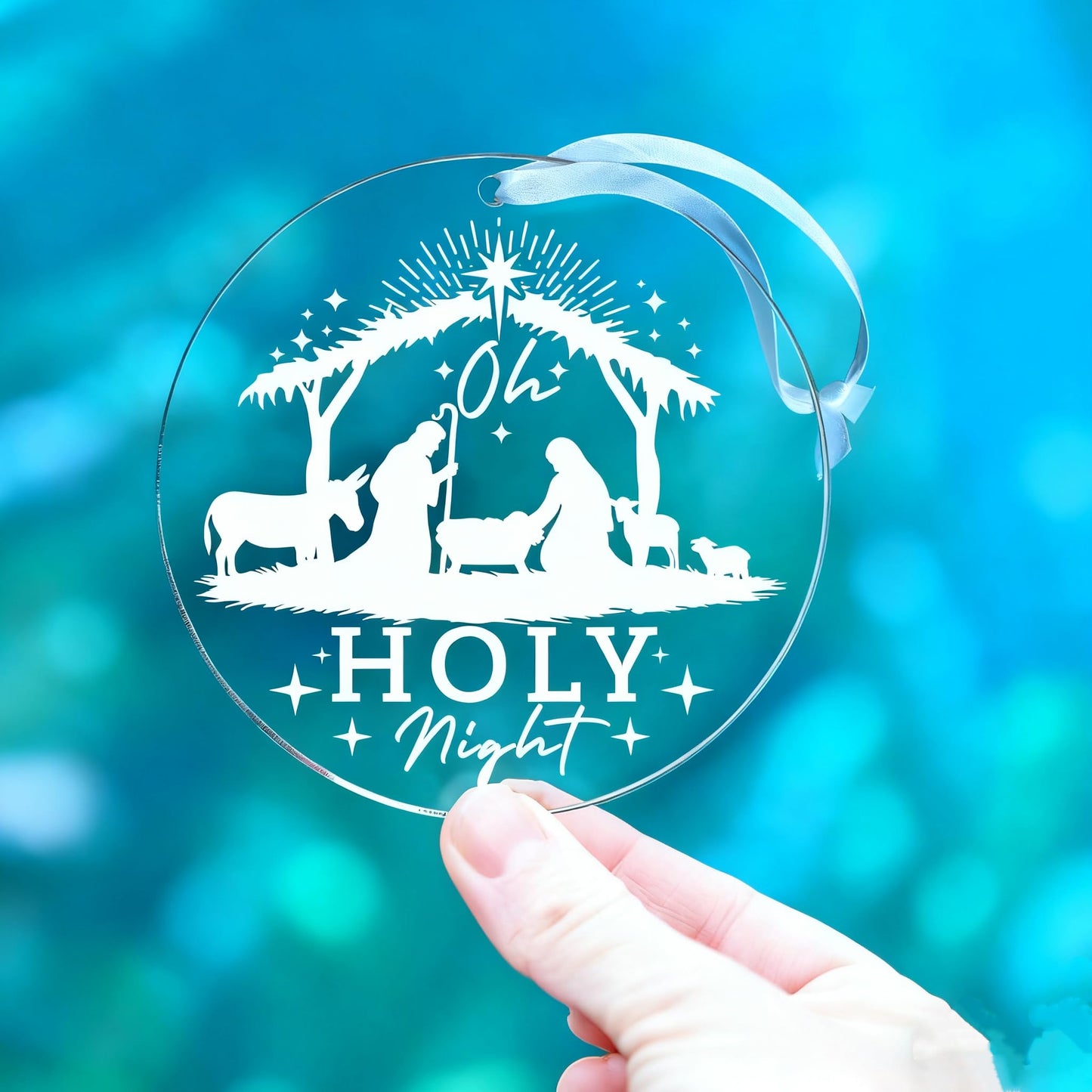 1PC Holy Night Christmas Ornament - Acrylic Ornament for Xmas Tree, Family Festive Decor, Oh Holy Night - Themed Christmas Ornament, Faith-Focused Holiday Decoration - Medaid International