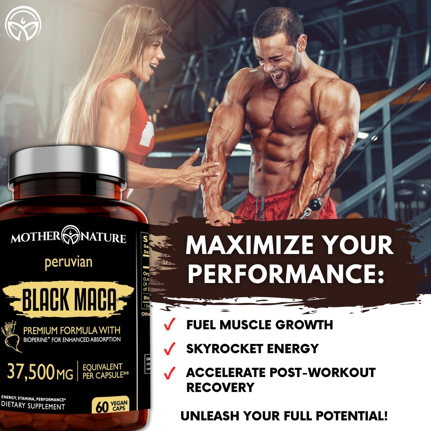 Black Maca Root 50:1 Extract 37,500mg – 60 Capsules Organic Peruvian Maca Peruana Supplement for Men | High Potency Energy, Mood & Performance Support | Vegan, Non-GMO - Medaid International