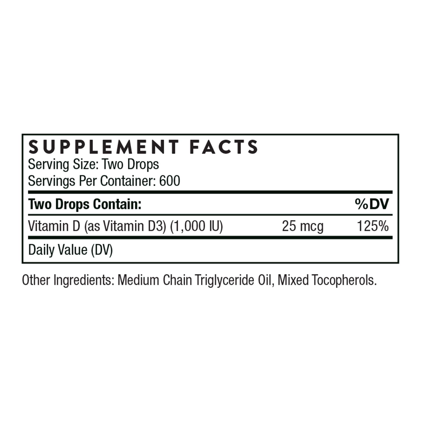 THORNE - Vitamin D Liquid - Vitamin D Supplement - Supports Healthy Bones and Muscles, Cardiovascular Health, and Immune Function* - 1 Fl Oz (30 ml)- 600 Servings - Medaid International