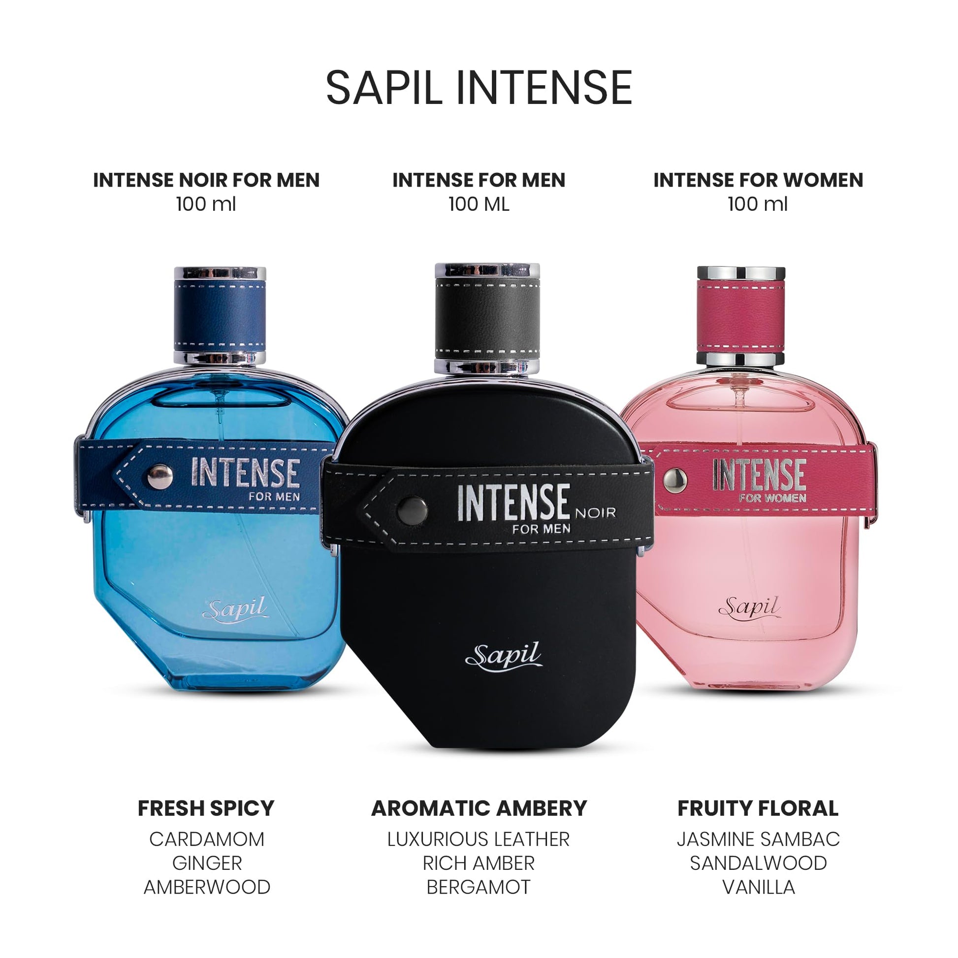 Sapil Intense Noir Eau de Parfum for Men – Long-Lasting Masculine Perfume with Amber, Leather, Patchouli & Musk – Bold Scent with Citrus Notes – 100ml - Medaid International
